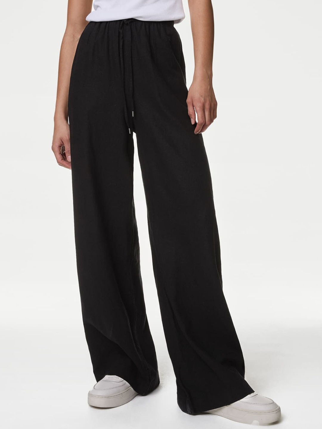 

Marks & Spencer Women Flared High-Rise Trousers, Black