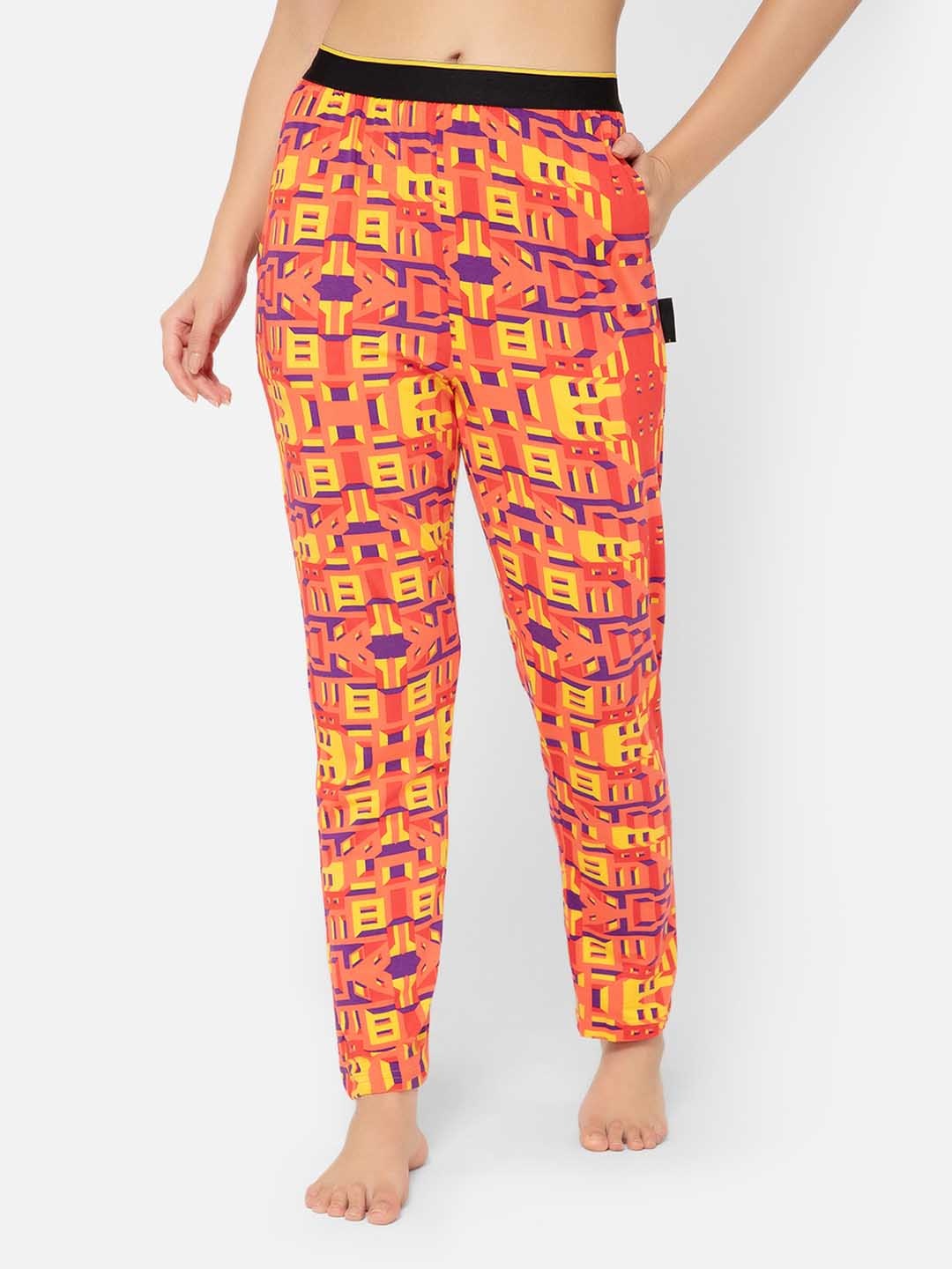 

bummer Women Printed Micro Modal Bricked Lounge Pant, Red