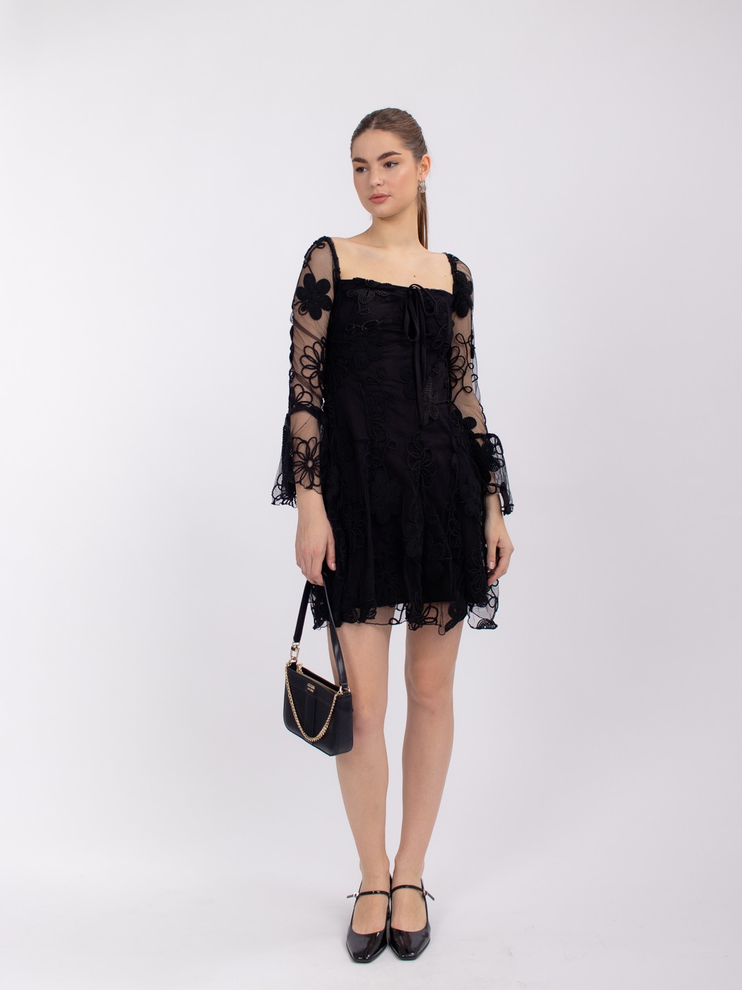 

Stylecast X Hersheinbox Puff Sleeve Net A-Line Mini Dress, Black