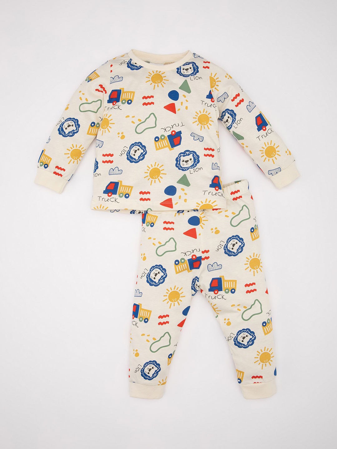

DeFacto Boys Printed Pure Cotton Night Suit, Off white