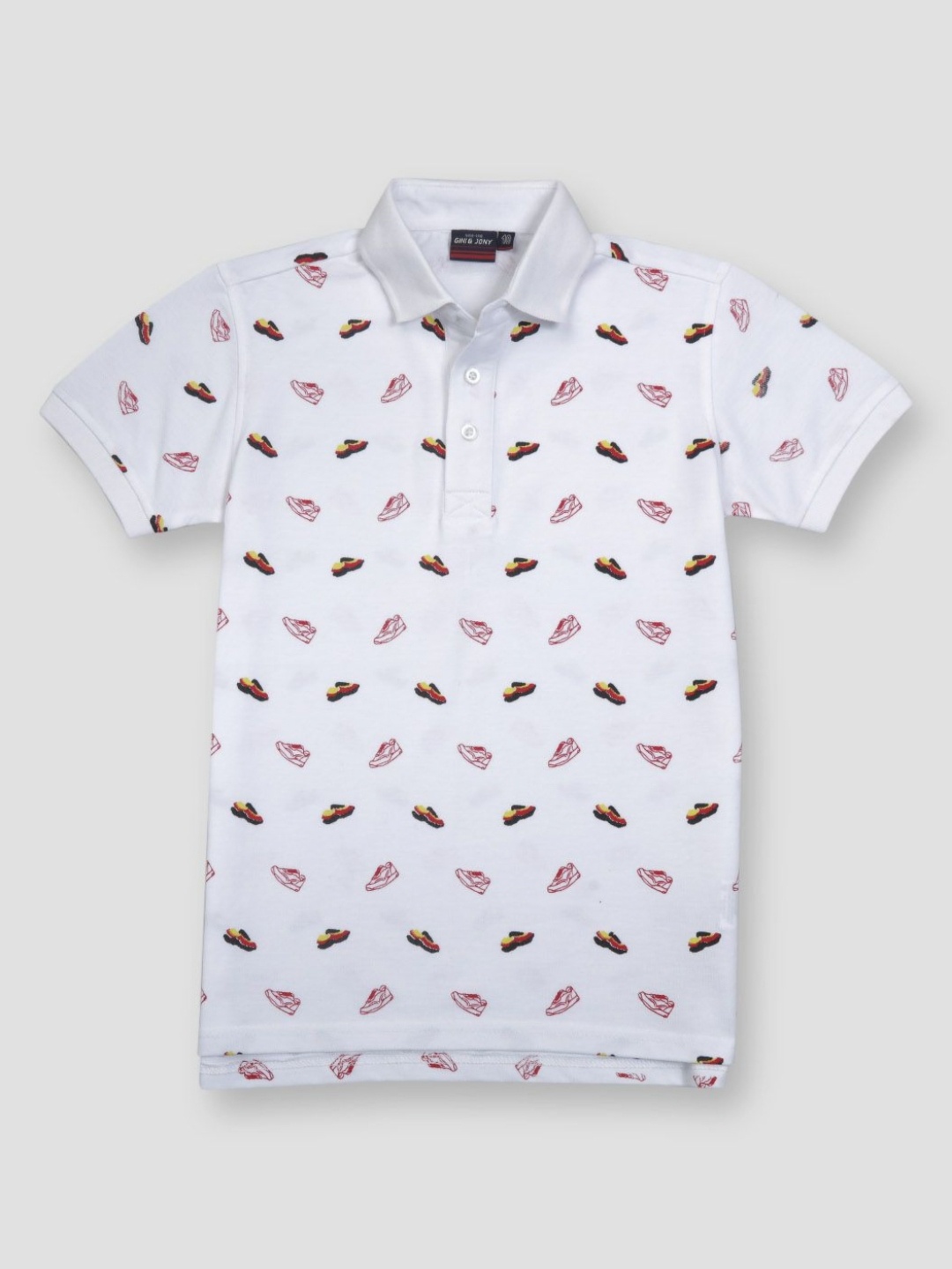 

Gini and Jony Boys Conversational Printed Polo Collar Cotton T-shirt, White