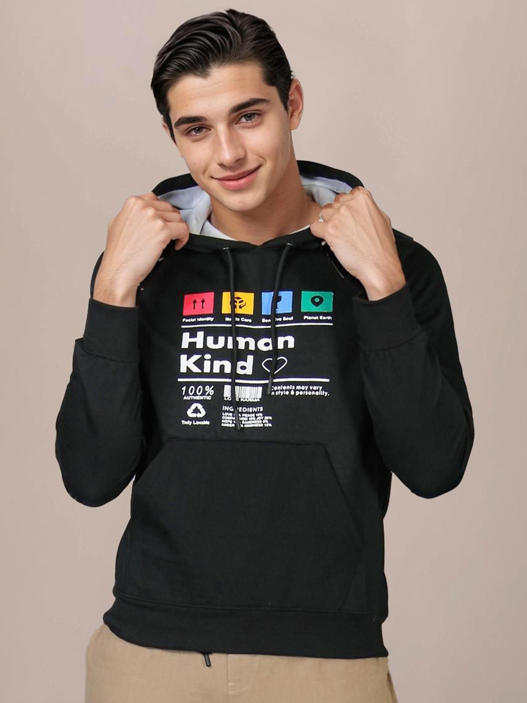 

MABYN Men Printed Hooded Sweatshirt, Black