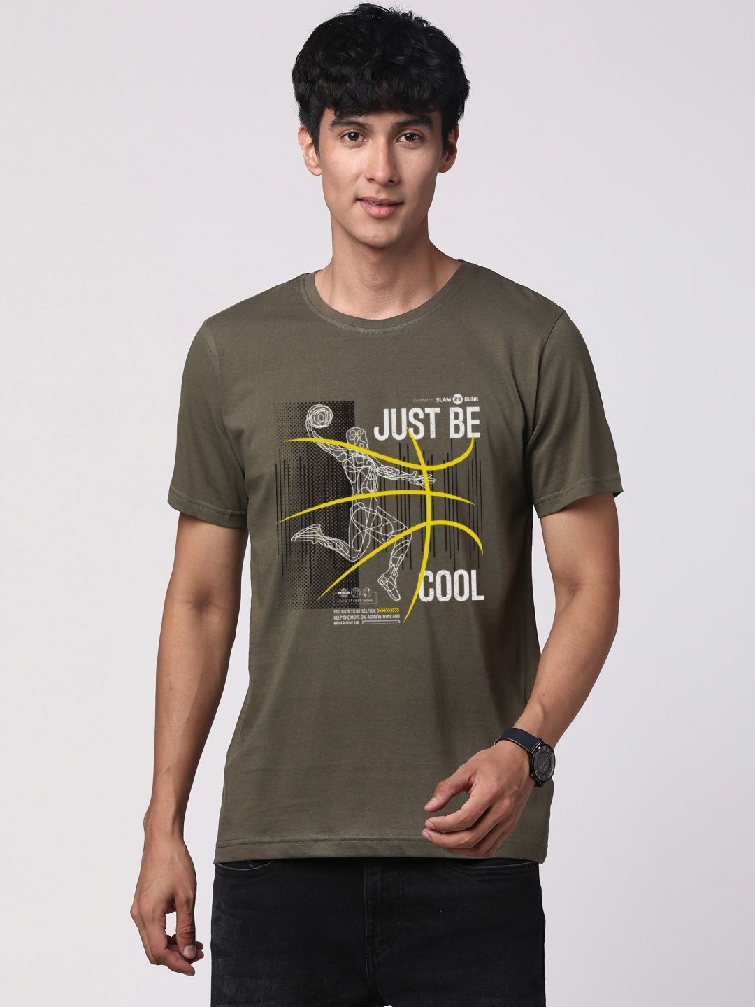 

ADRO Men Graphic Printed Cotton T-shirt, Olive