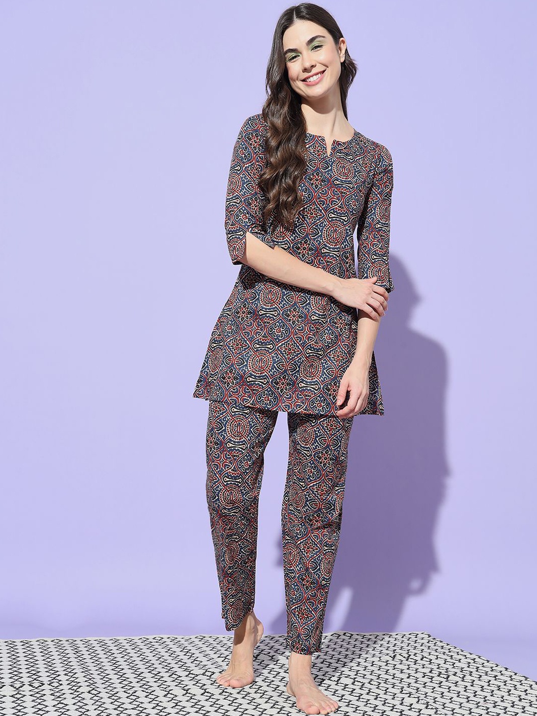 

ETC Women Printed Night suit, Navy blue