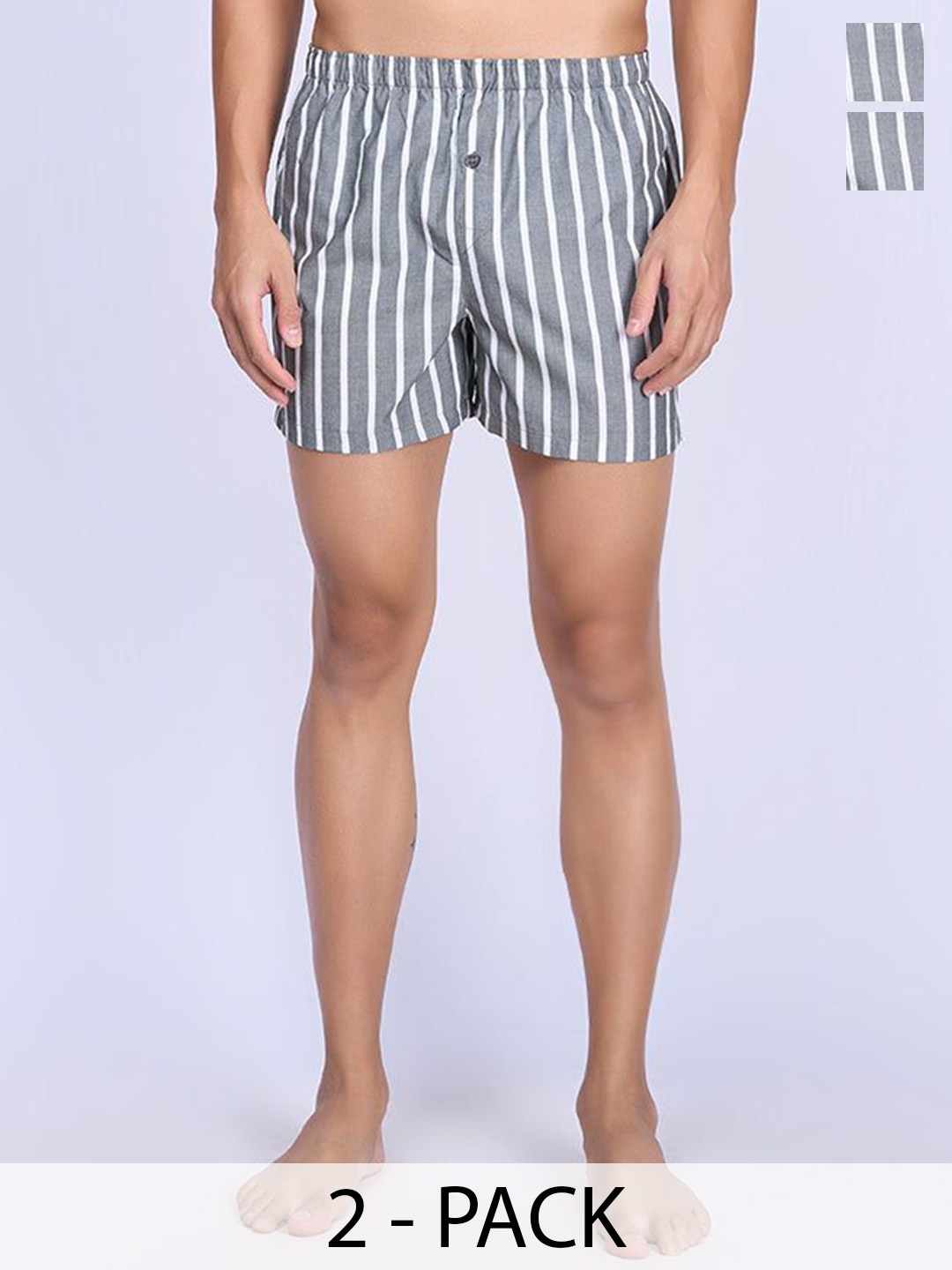 

Unibro Pack Of 2 Striped Boxers UBSHORTS_WS22, Grey