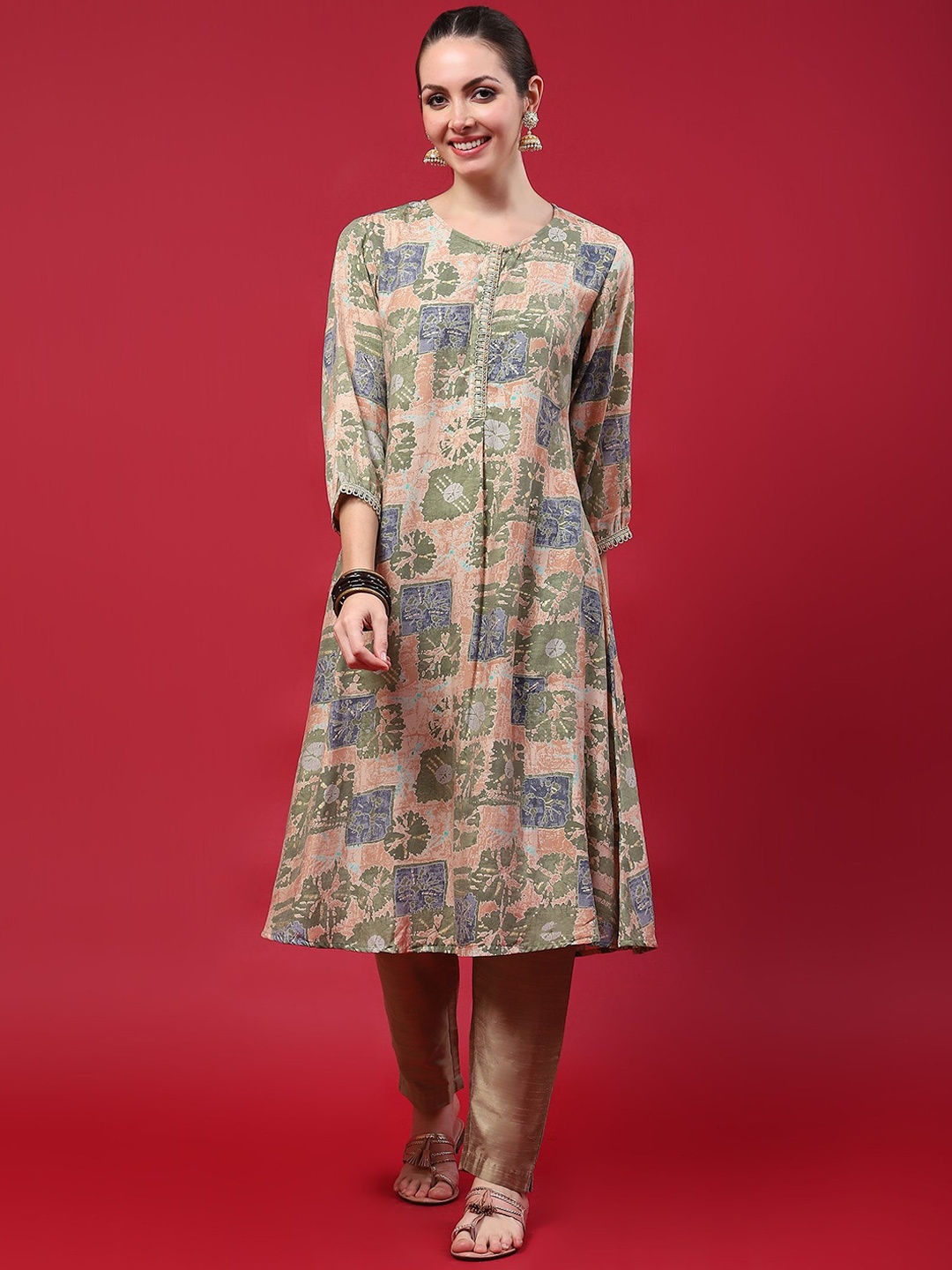 

Shree Abstract Printed A Line Kurta, Green