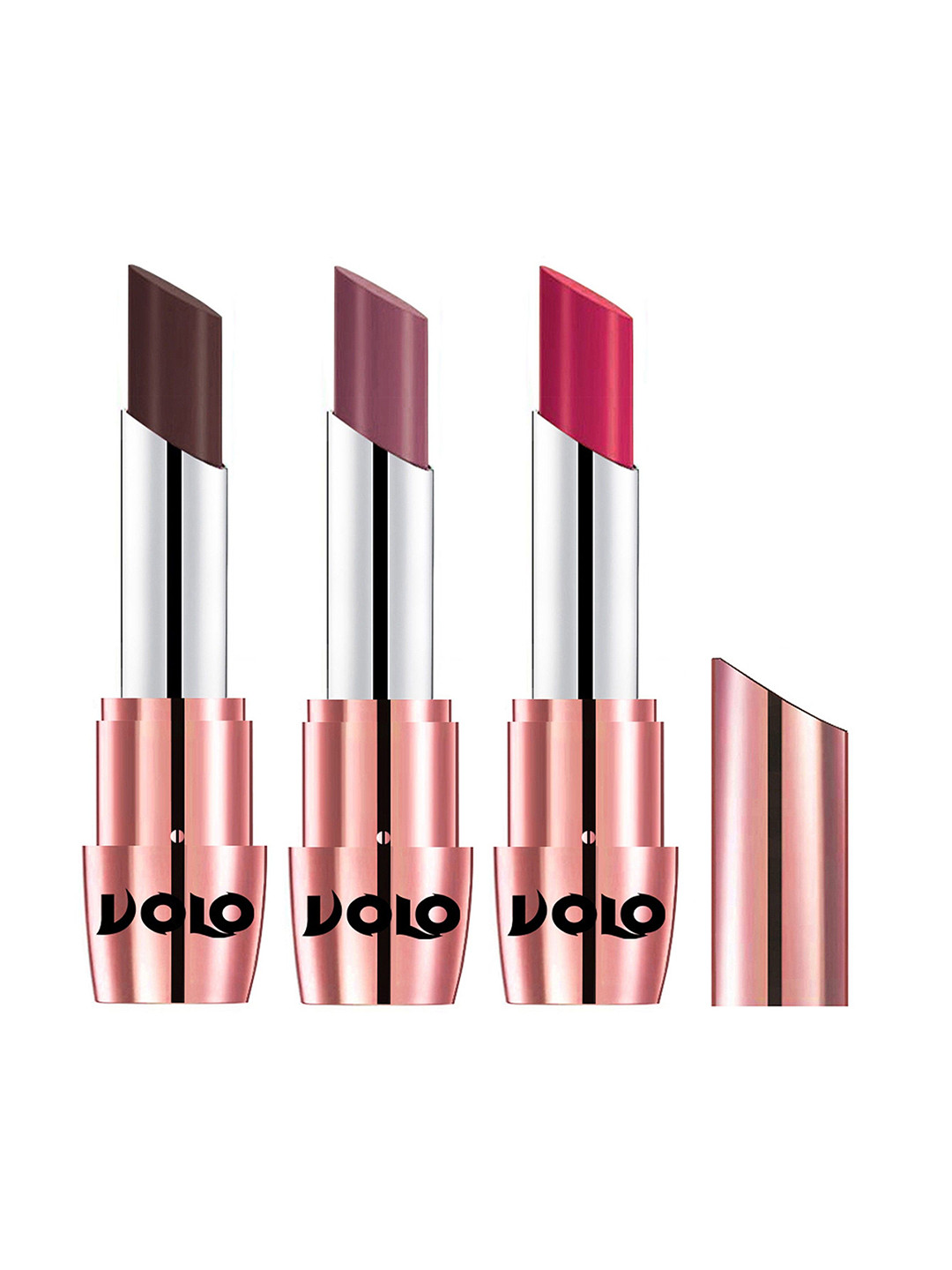 

VOLO Set Of 3 Creme Matte Lipstick Plum 635 Chocolate 636 Passion Pink 644- 3.5g Each, Brown