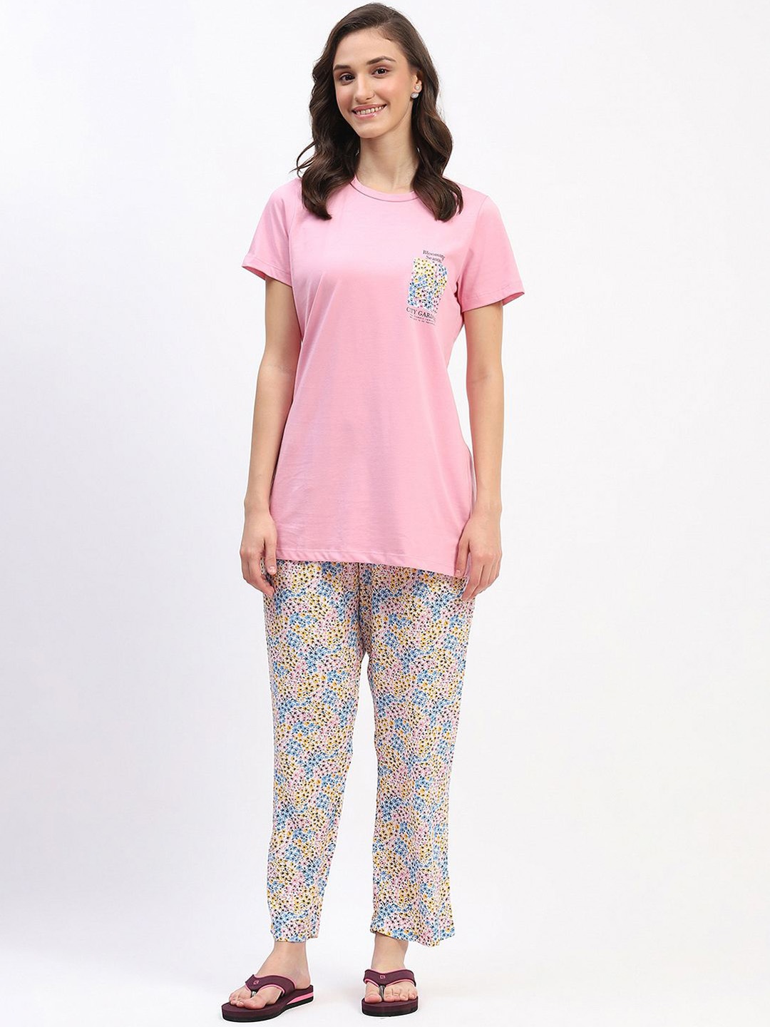 

MADAME M SECRET Women Printed Night suit, Pink
