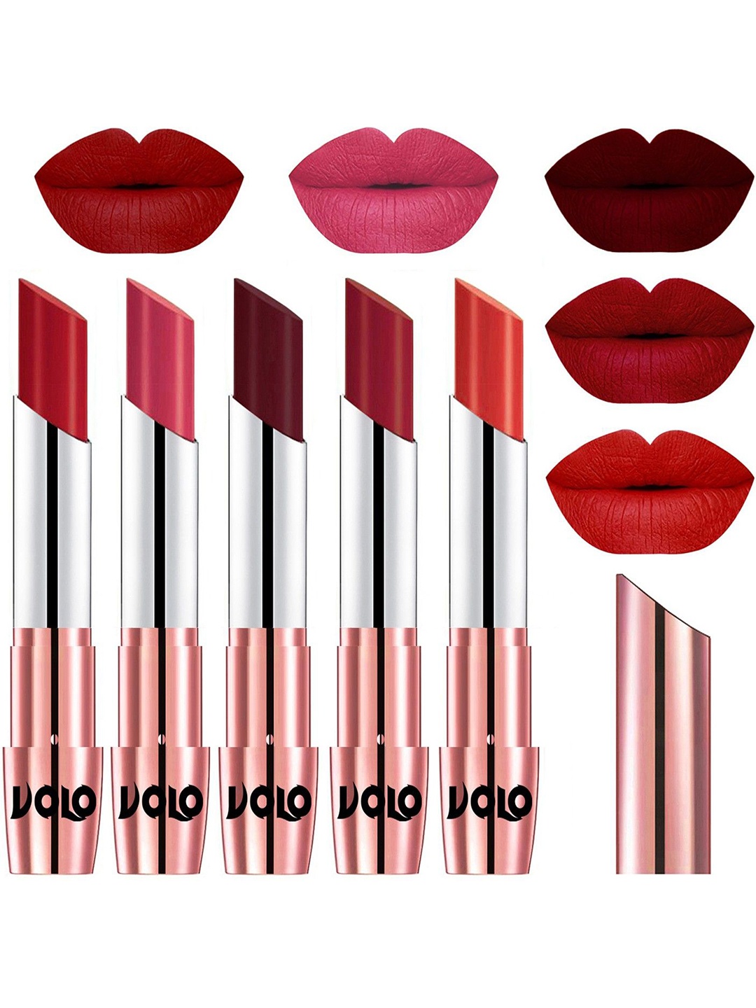 

VOLO Set Of 5 Creme Matte Lipstick 3.5g Each - TomatoRed40-Pink41-Maroon42-Red43- Orange49, Red