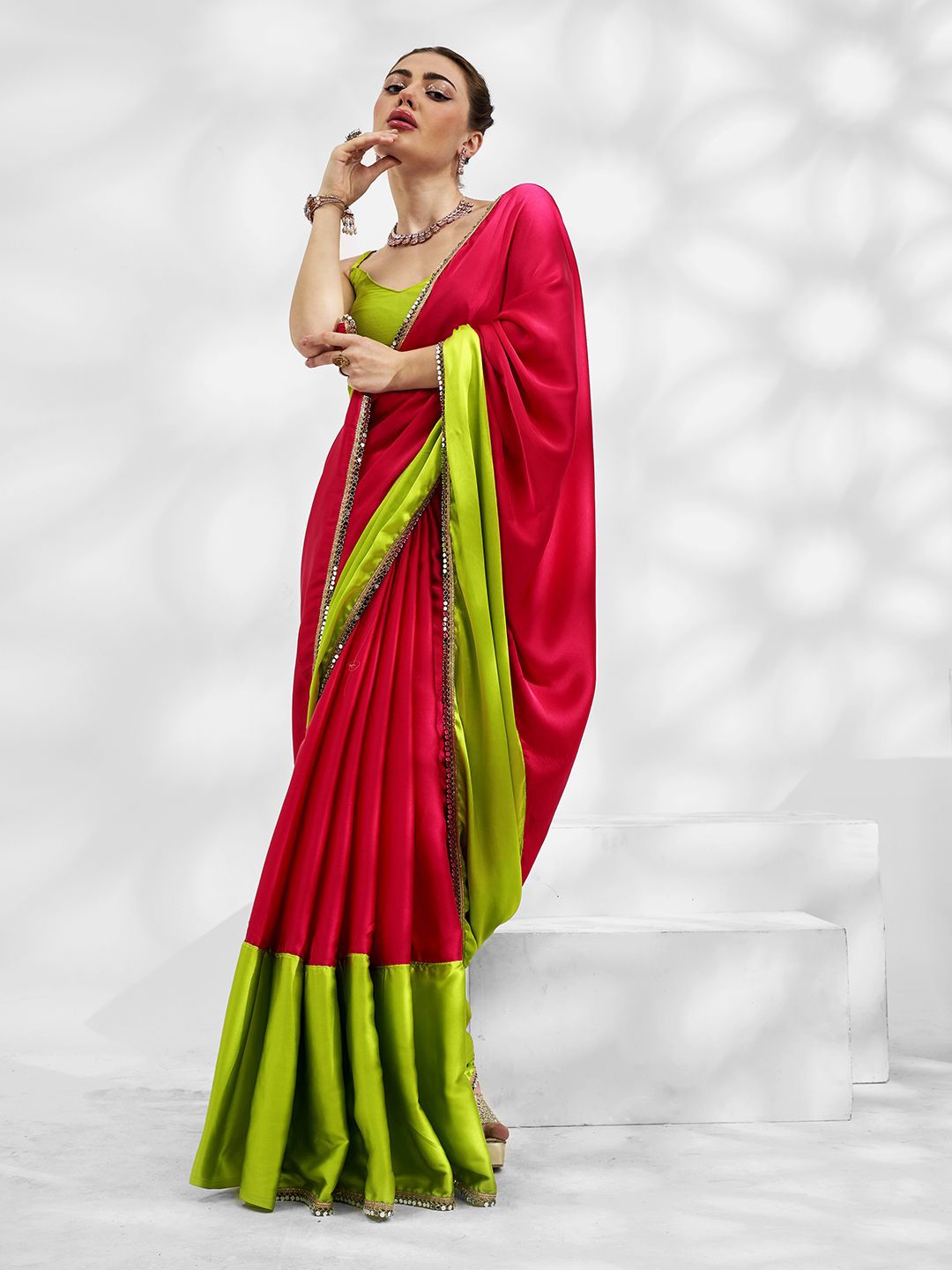 

Kalista Sequinned Pure Chiffon Ready to Wear Saree, Pink
