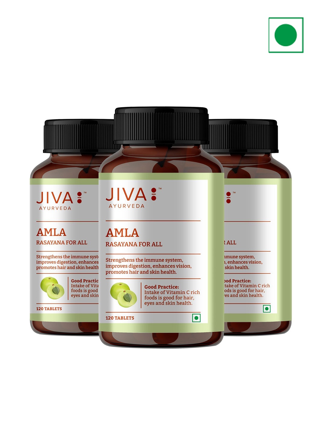 

Jiva Set Of 3 Ayurvedic Amla Tablets - 120 Tablets Each, White
