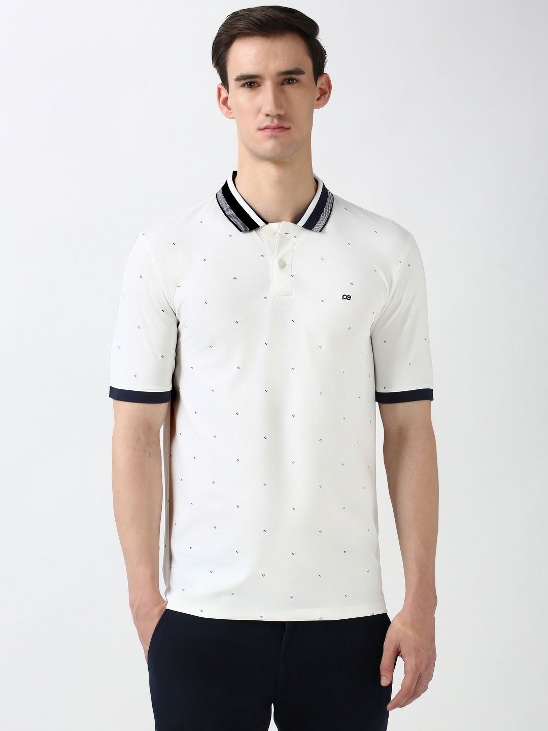 

Peter England Casuals Men Geometric Printed Polo Collar Cotton T-shirt, White