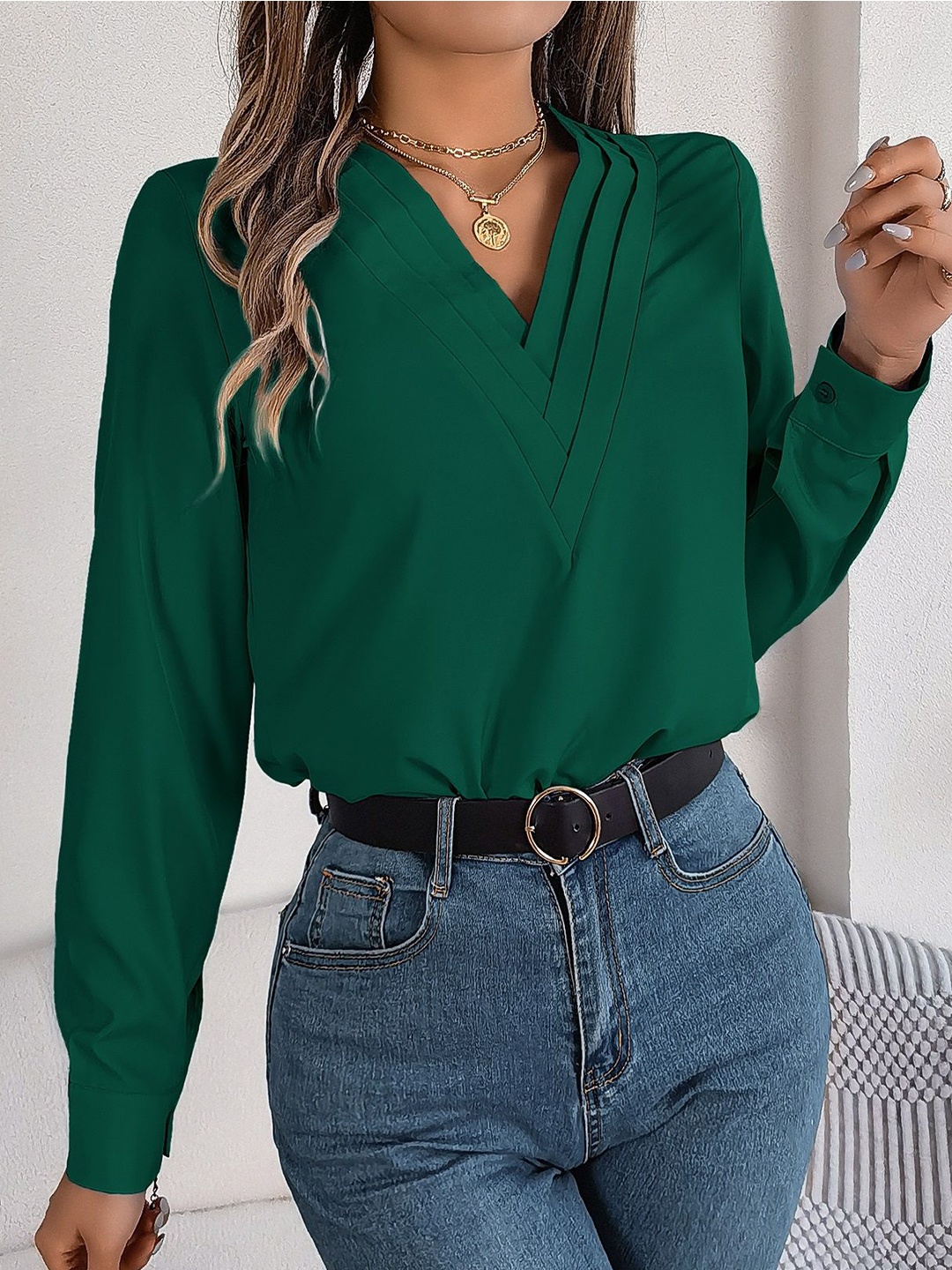 

HERE&NOW Women Opaque Casual Top, Green
