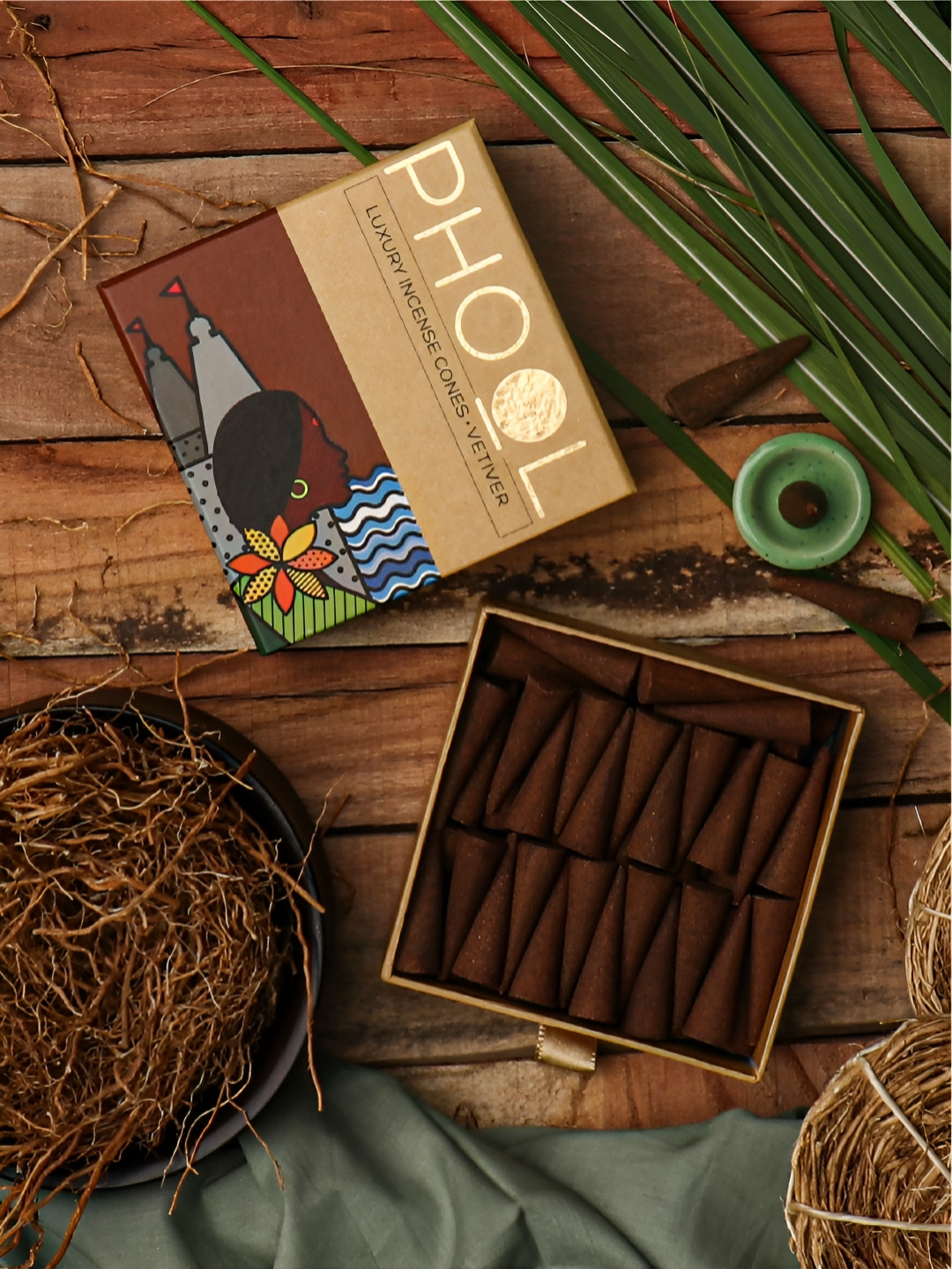 

Phool 40 Pieces Brown Vetiver Natural Incense Cones Pooja Essentials