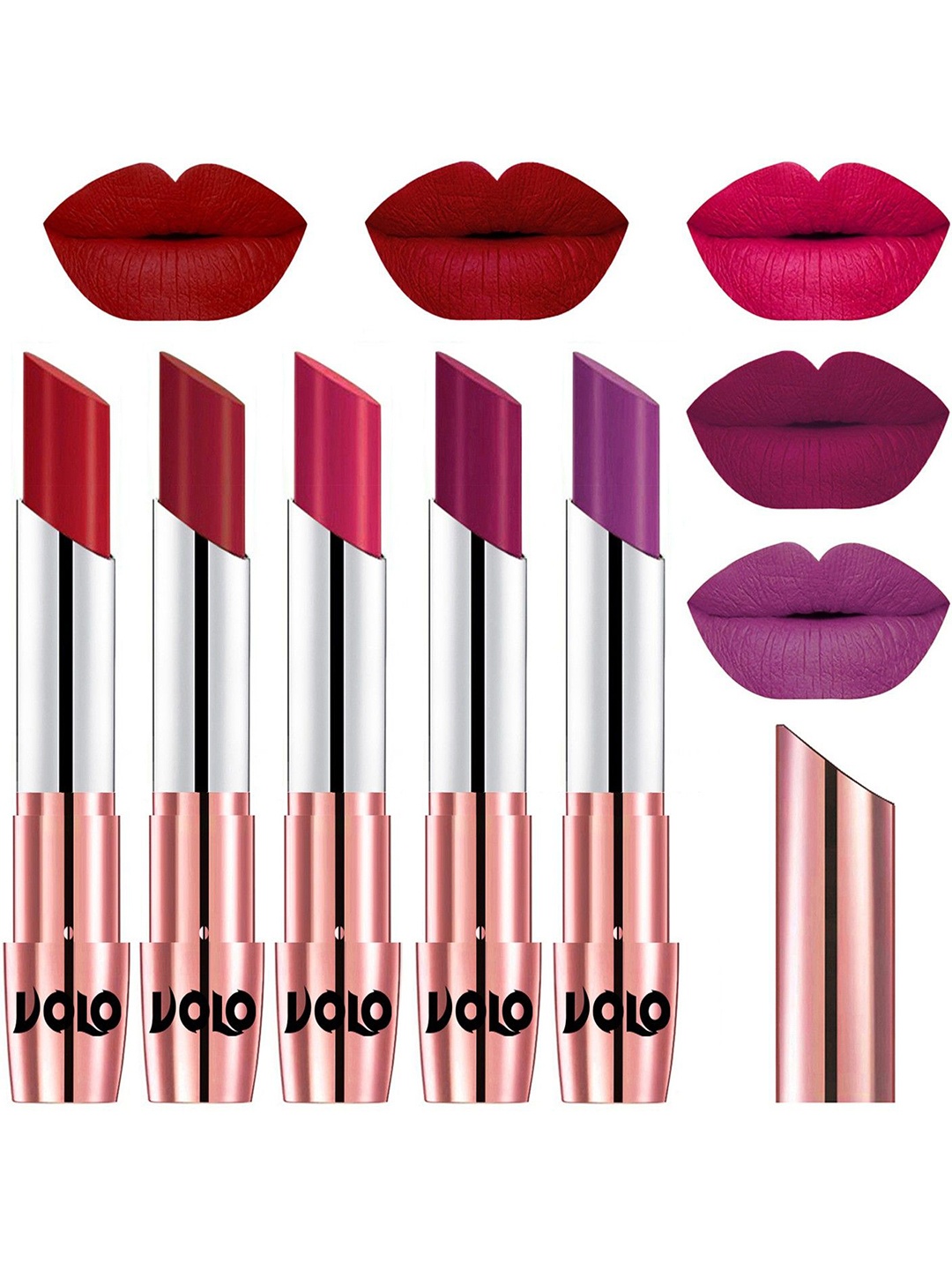 

VOLO Set Of 5 Creme Matte Lipstick- Tomato Red-Red-Passion Pink- Magenta-Purple