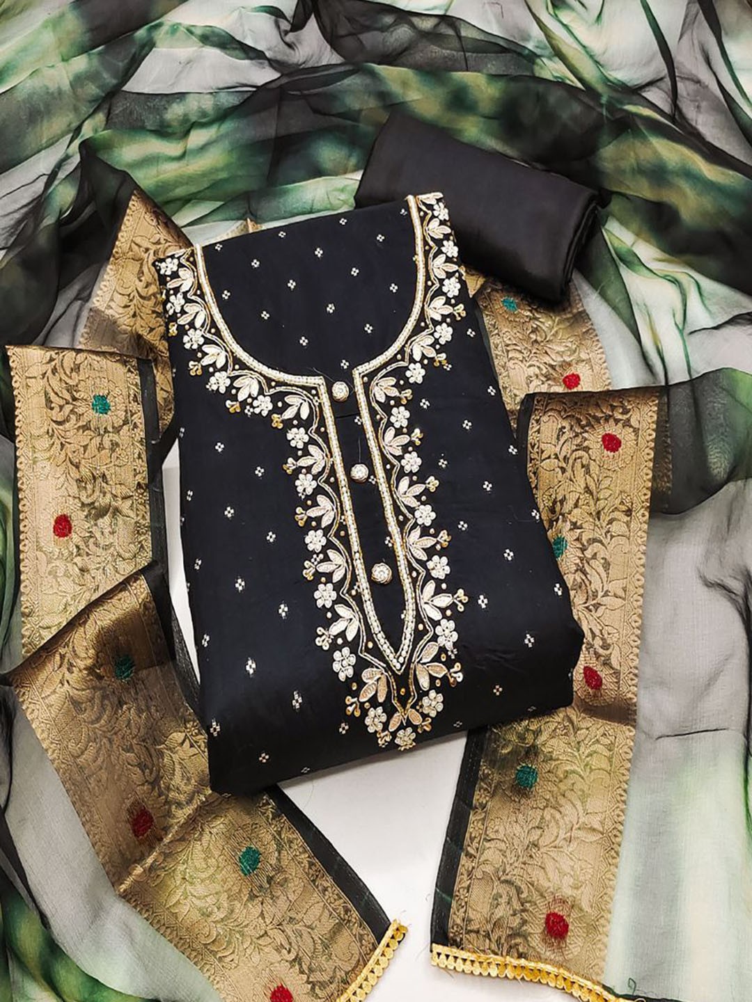 

ASISA Embroidered Beads & Stones Unstitched Dress Material, Black