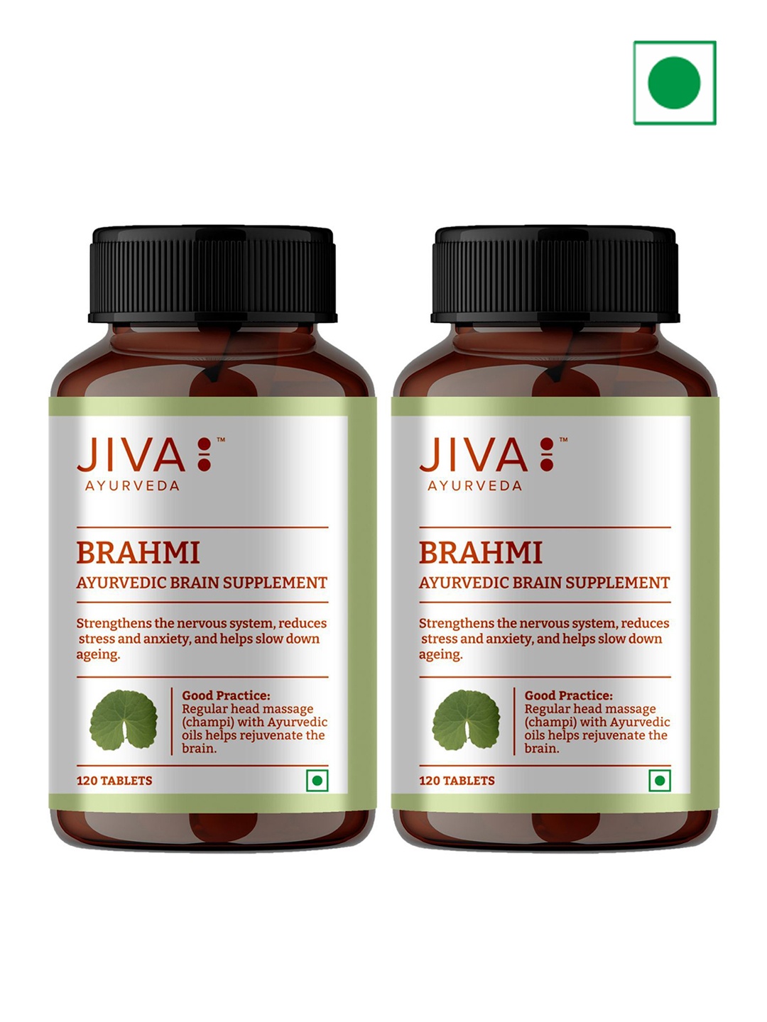 

Jiva Set Of 2 Ayurvedic Brahmi Brain Supplements - 120 N Tablets, White