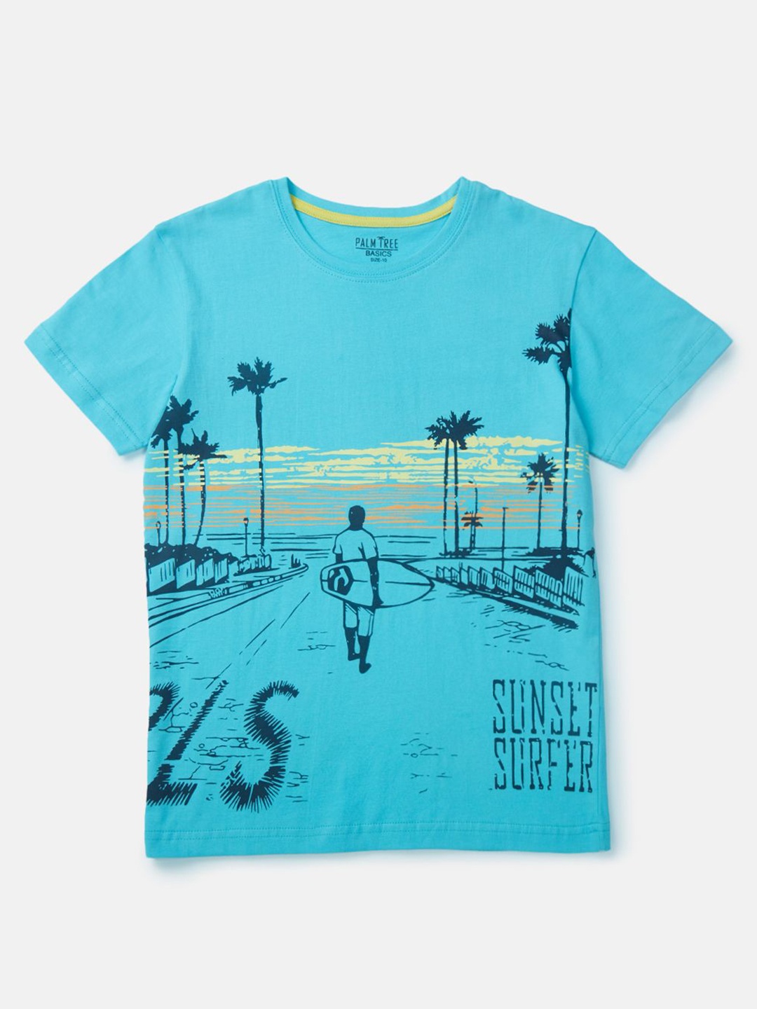 

Palm Tree Boys Graphic Printed Round Neck Cotton T-Shirt, Blue