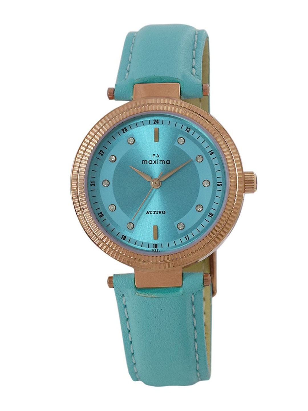 

maxima Women Embellished Dial & Leather Straps Analogue Watch 62001LMLR, Blue