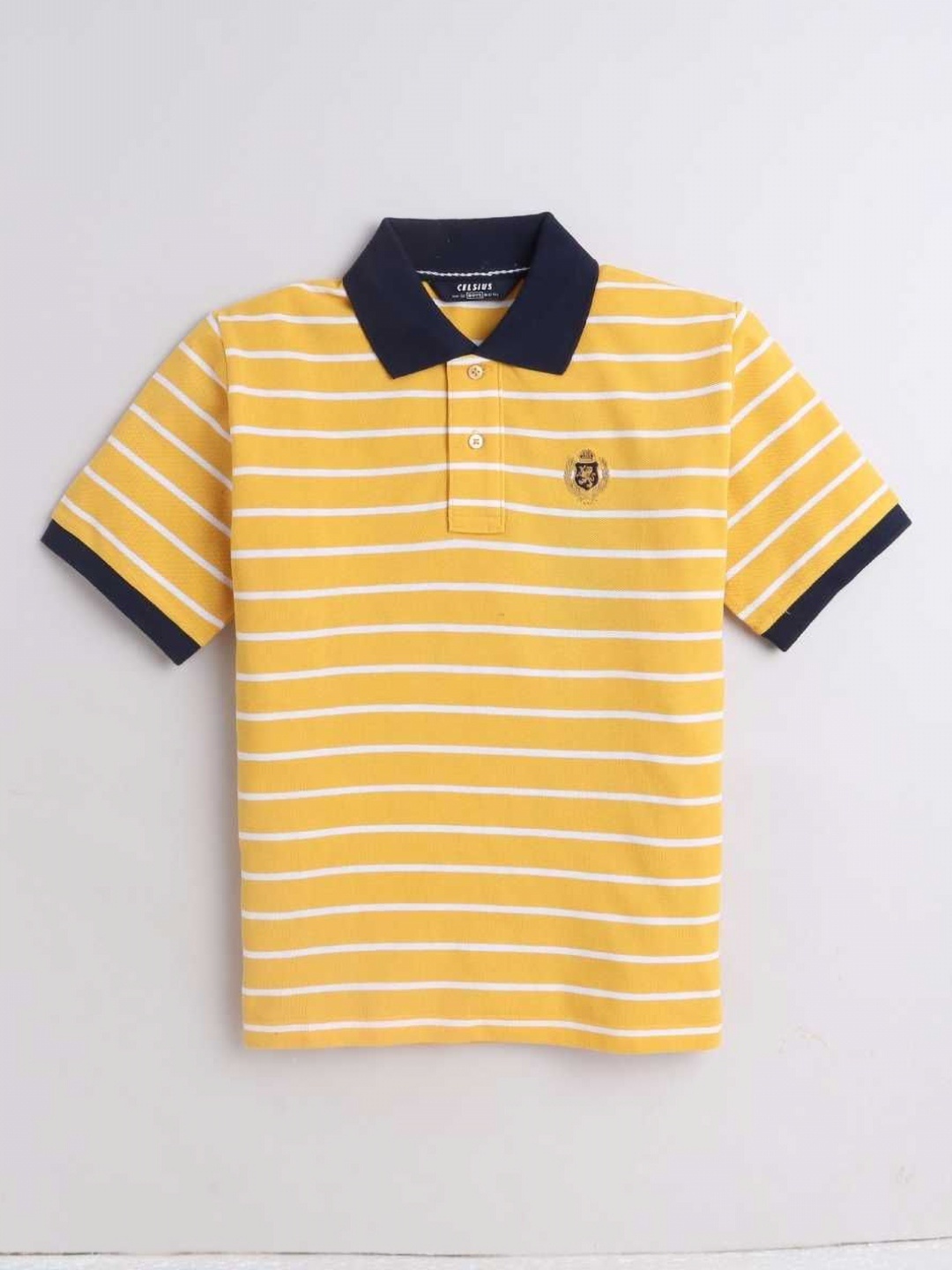 

CELSIUS Unisex Kids Striped Polo Collar Cotton T-shirt, Yellow