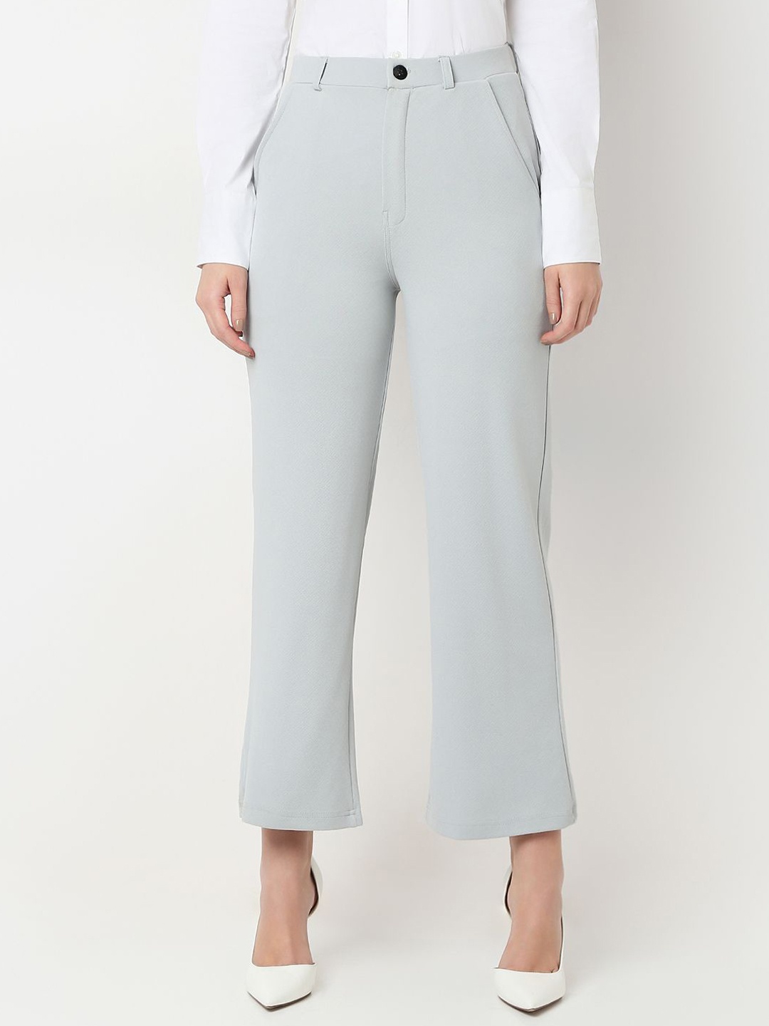 

Smarty Pants Women Comfort Flared Lint Free Formal Trousers, Grey