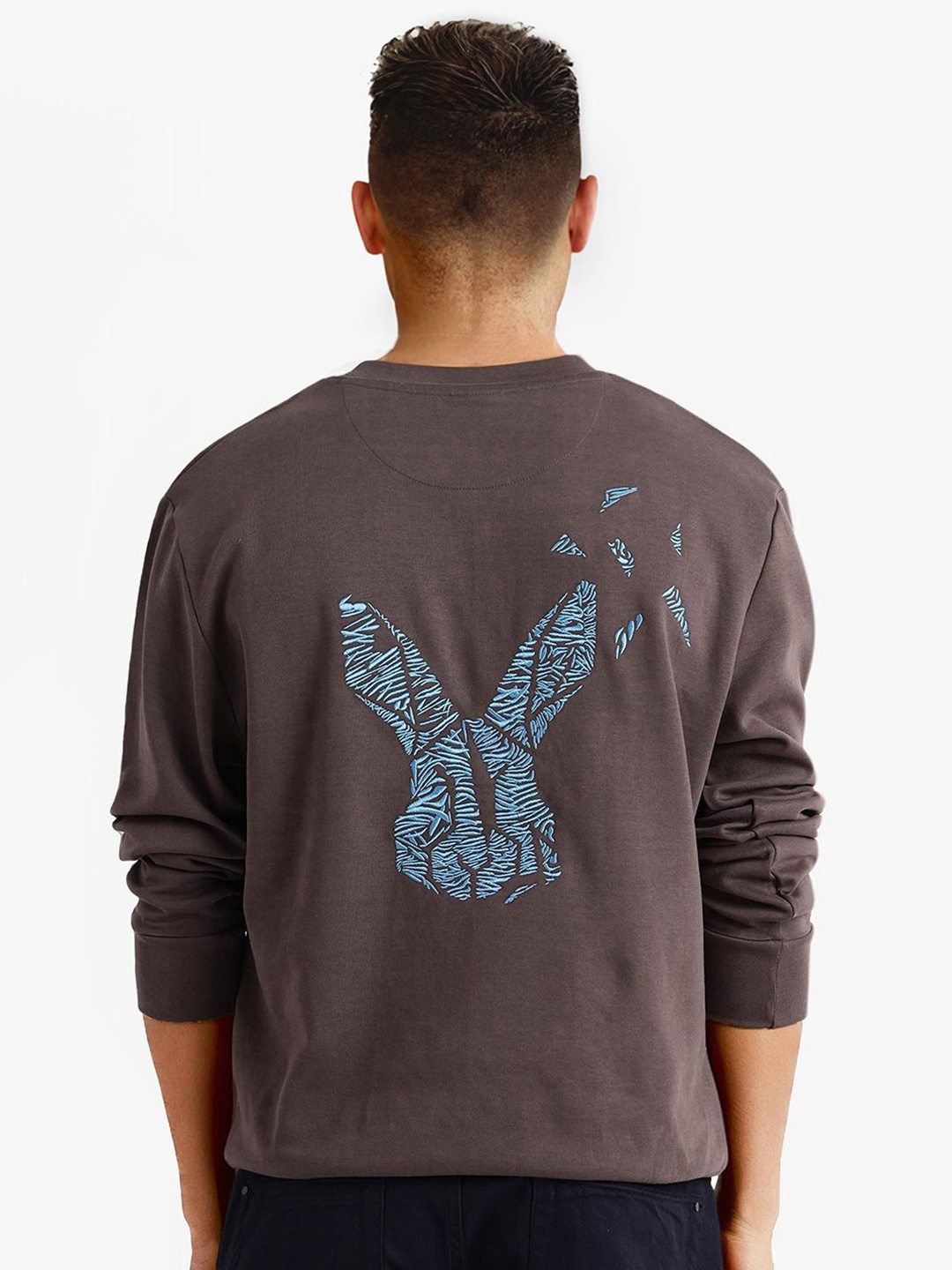

RARE RABBIT Men Graphic Printed Round Neck Cotton Sweatshirt, Grey