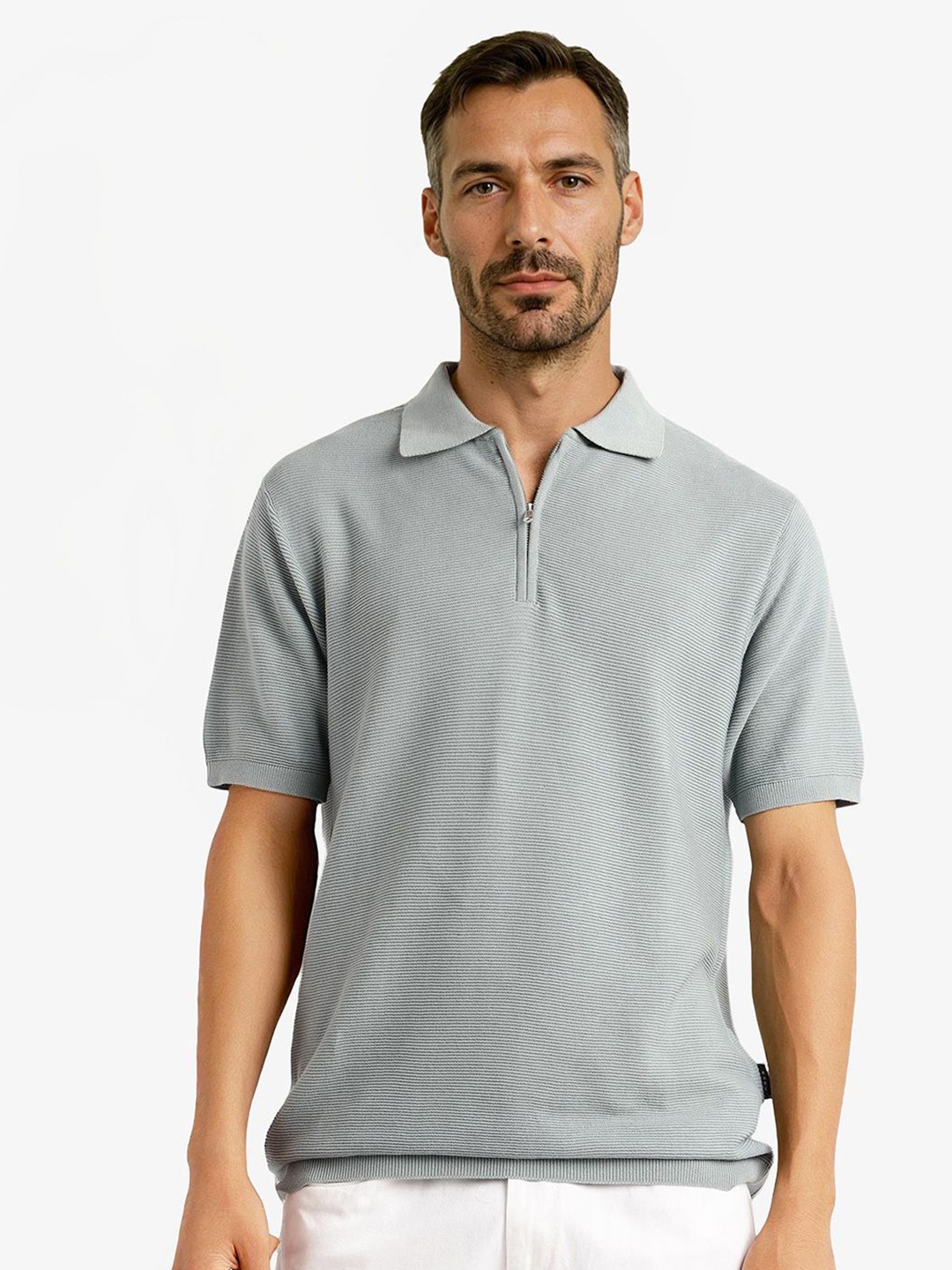 

RARE RABBIT Men Solid Polo Collar Cotton T-shirt, Grey