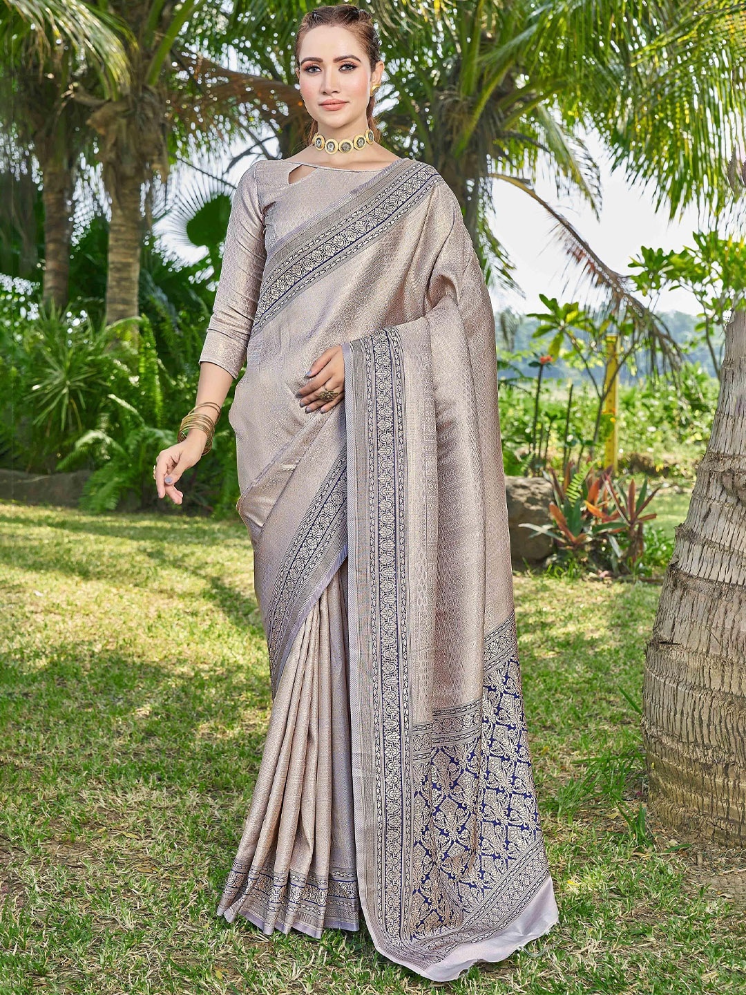 

Krimmple Woven Design Zari Banarasi Saree, Blue