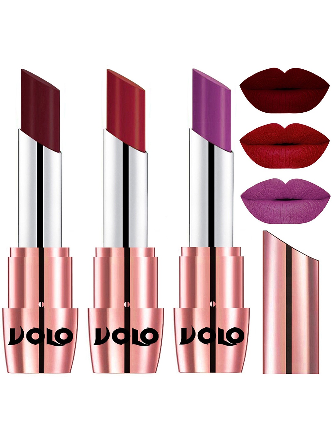 

VOLO Set Of 3 Creme Matte Lipstick-3.5g-Purple642-Red643-Maroon648, Multi
