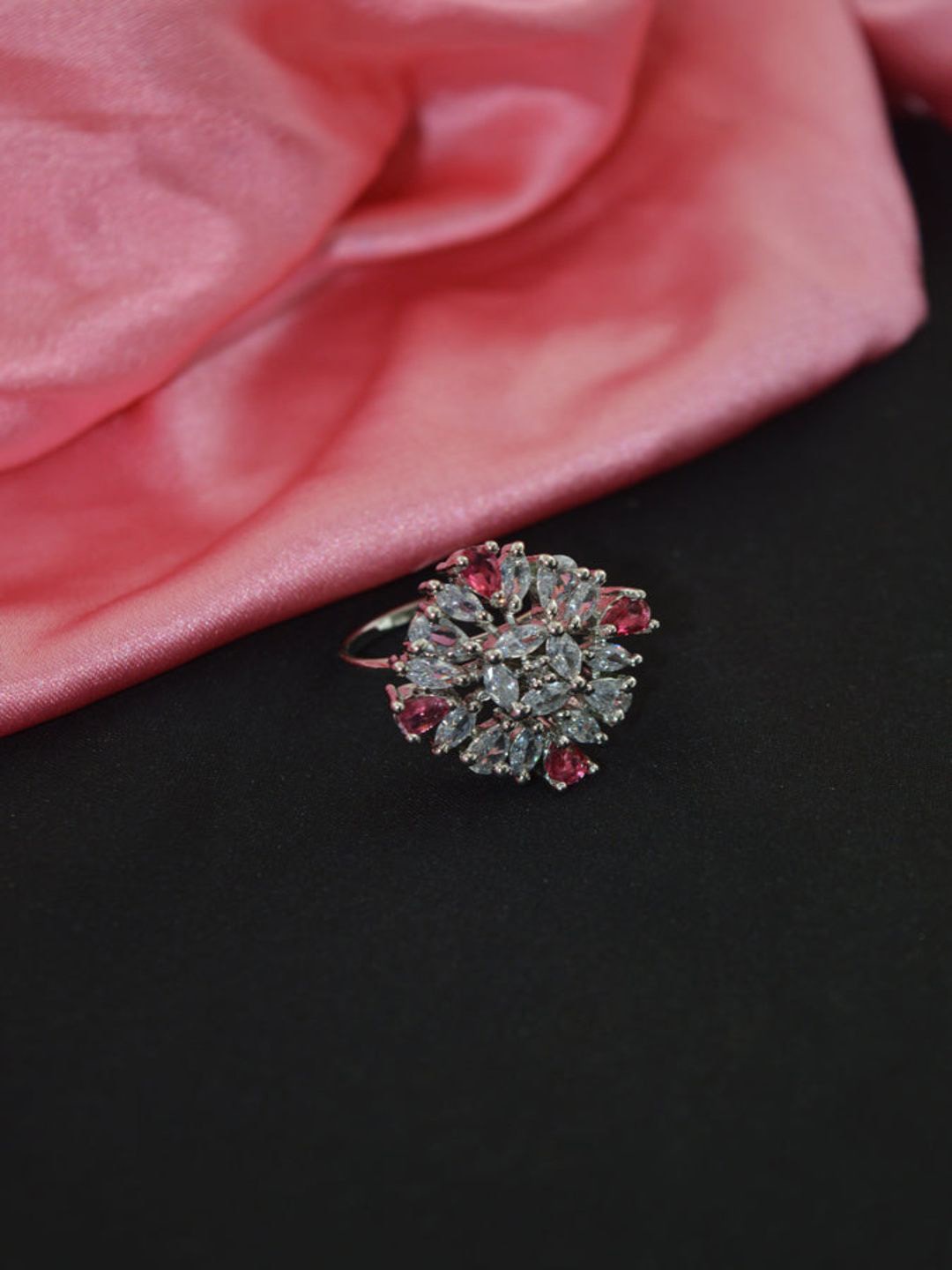 

Niscka Silver-Plated American Diamond Stone-Studded Finger Ring