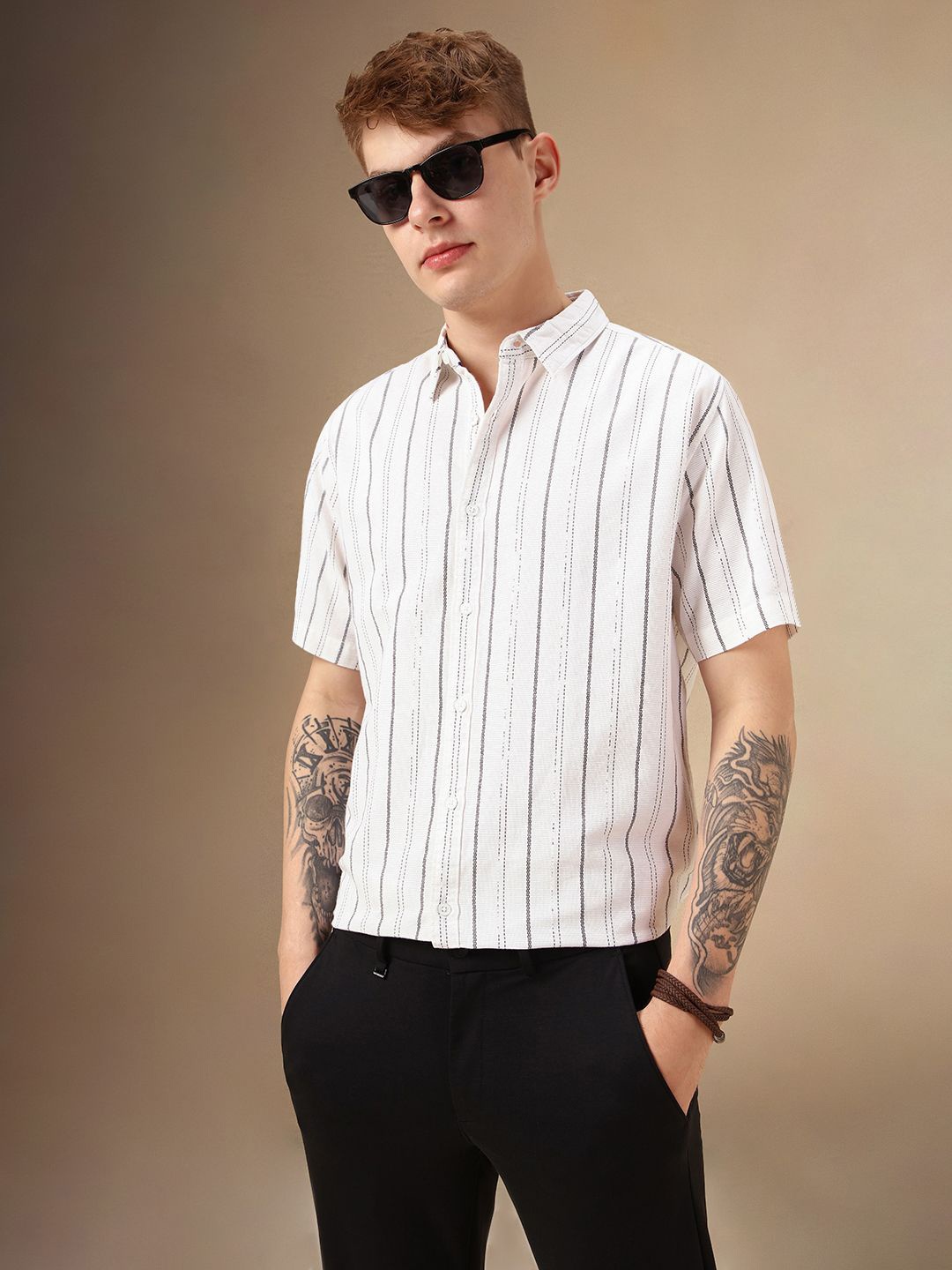 

Dennis Lingo Smart Relaxed Fit Vertical Striped Dobby Weave Casual Shirt, White