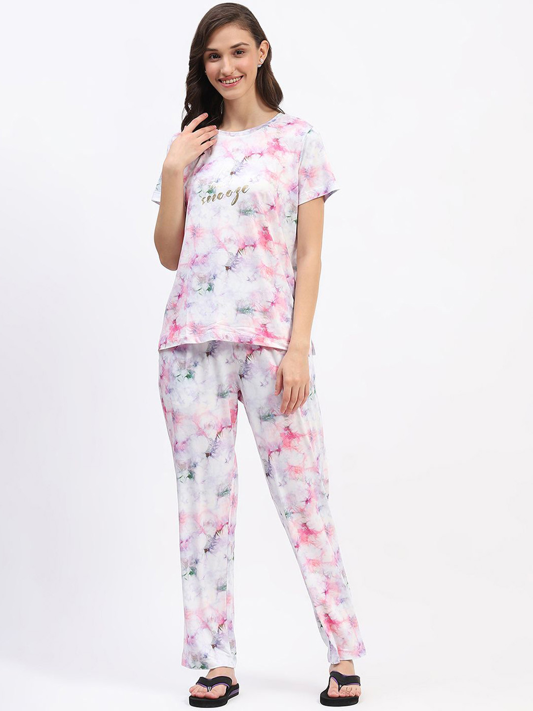 

MADAME M SECRET Women Abstract Printed Night suit, Pink