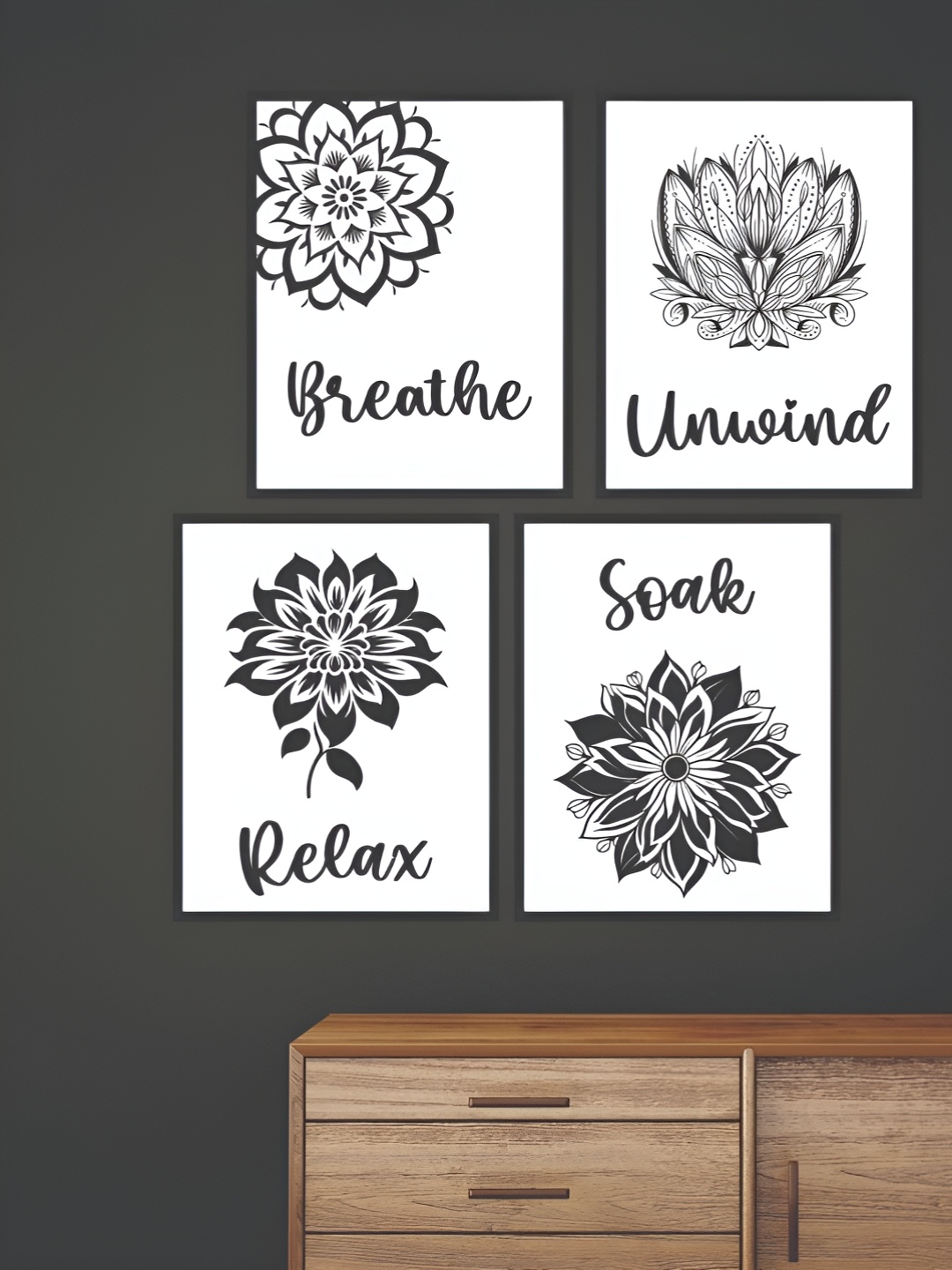 

CVANU Black & White 4 Pieces Floral Printed Wall Posters