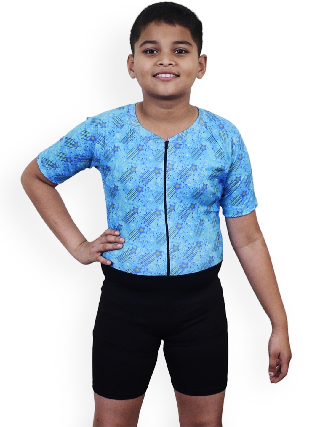 

Aqua Holic Boys Floral Printed V-Neck Swimming Dress, Blue