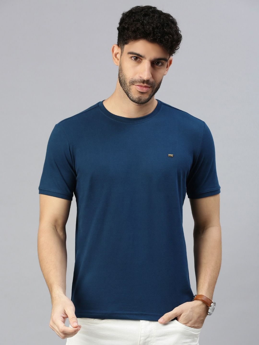 

ZEDD Men Solid Round Neck Cotton T-shirt, Blue