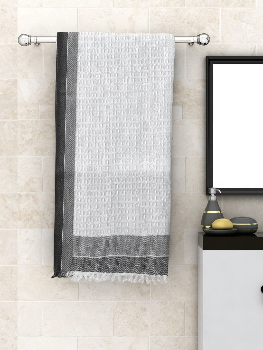 

Aura White & Grey Cotton 210 GSM Bath Towel