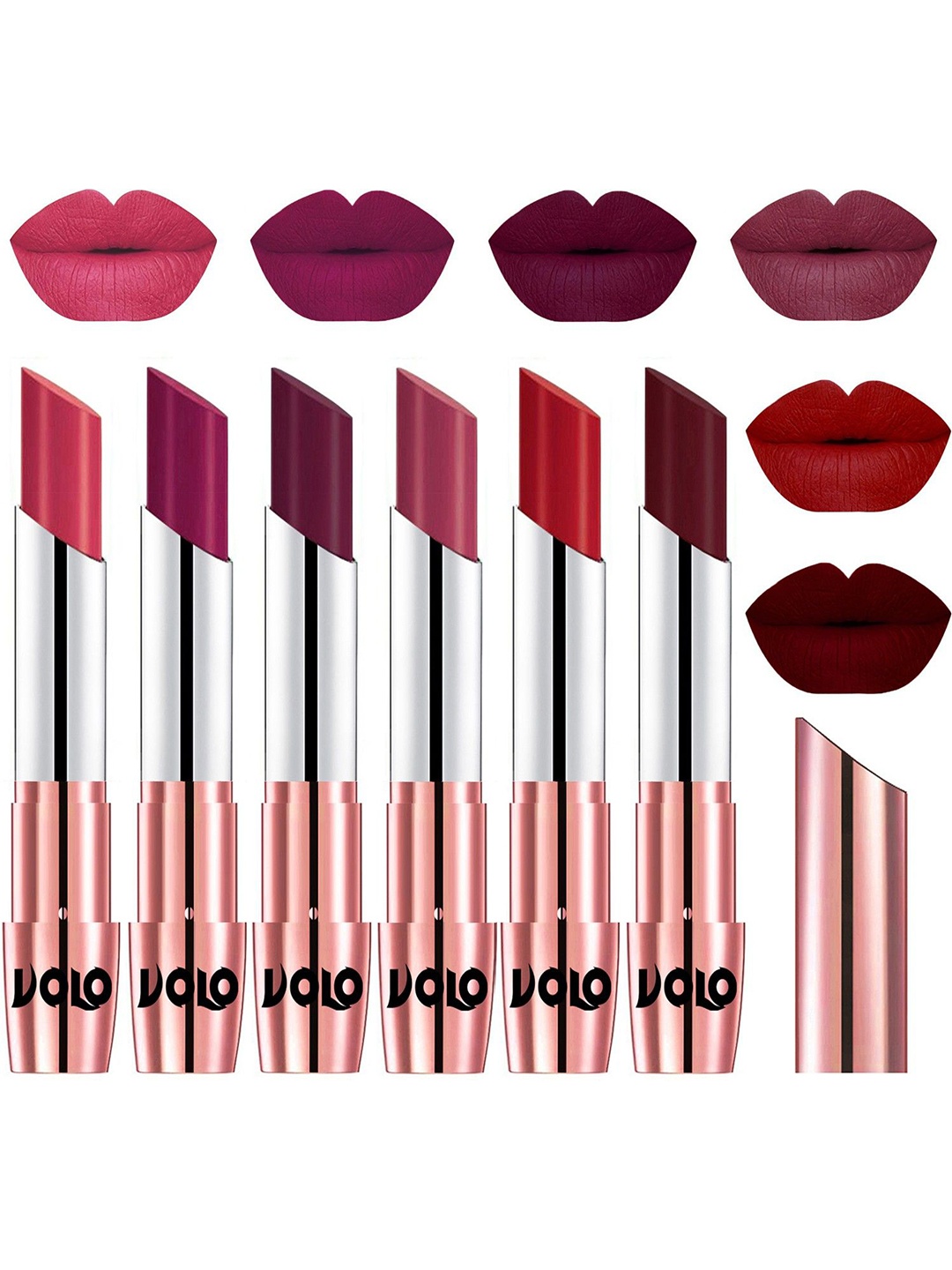 

VOLO Set Of 6 Creme Matte Lipstick 3.5gEach-Magenta03-Wine-04Rose Pink05-Tomato Red-Maroon, Multi