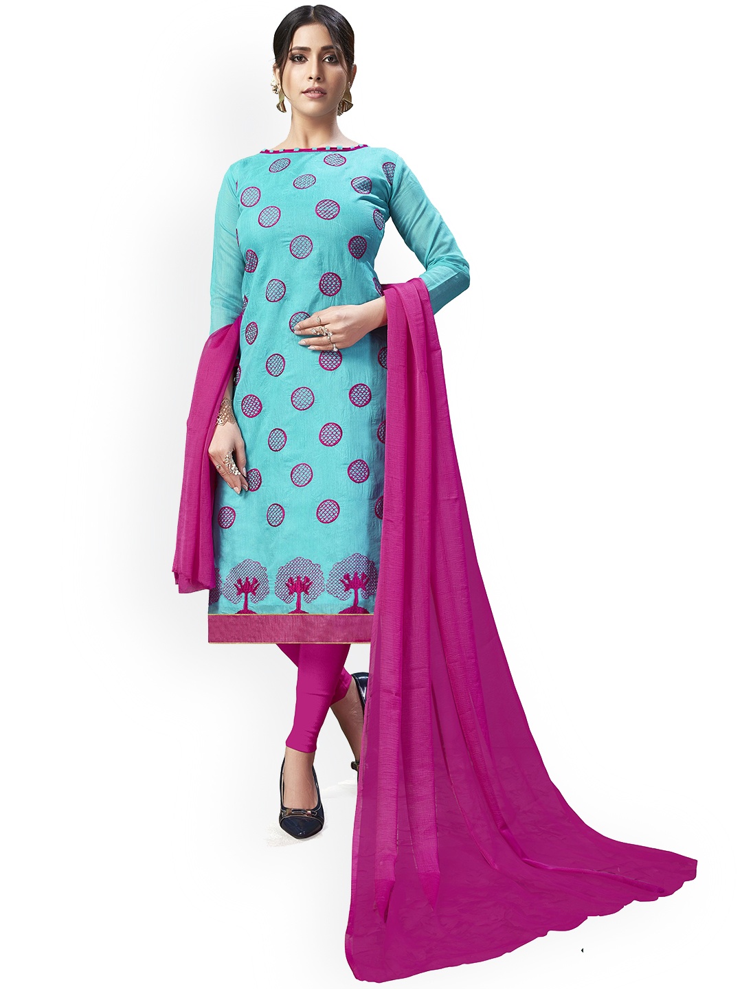 

JULEE Embroidered Unstitched Dress Material, Turquoise blue