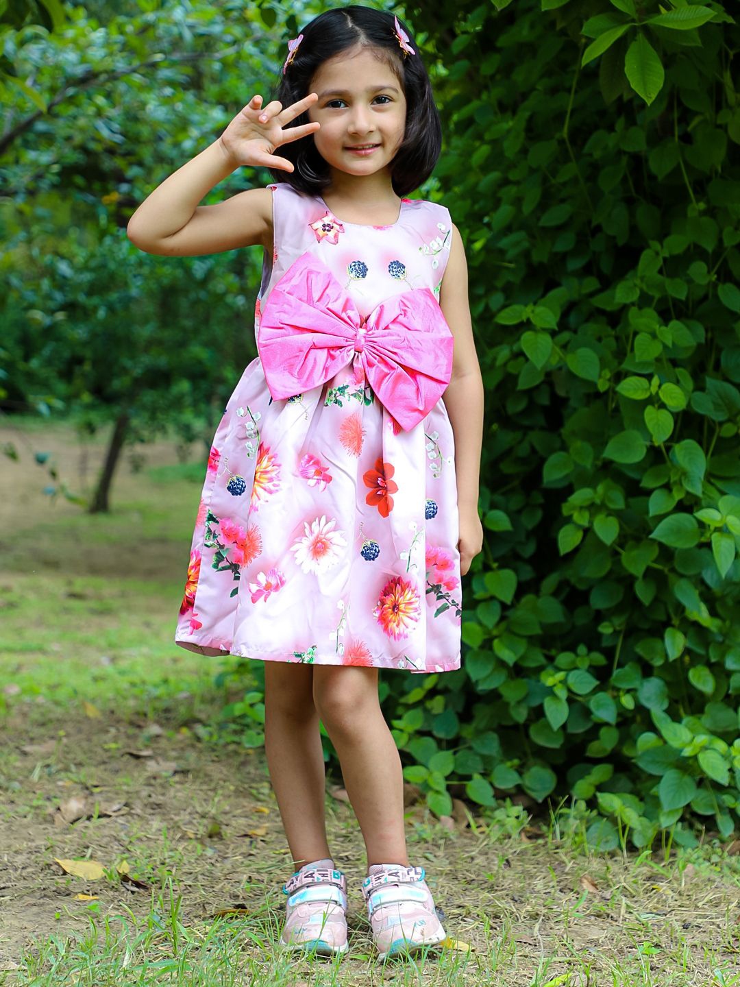

Stuffie Land Girls Floral Printed A-Line Dress, Pink