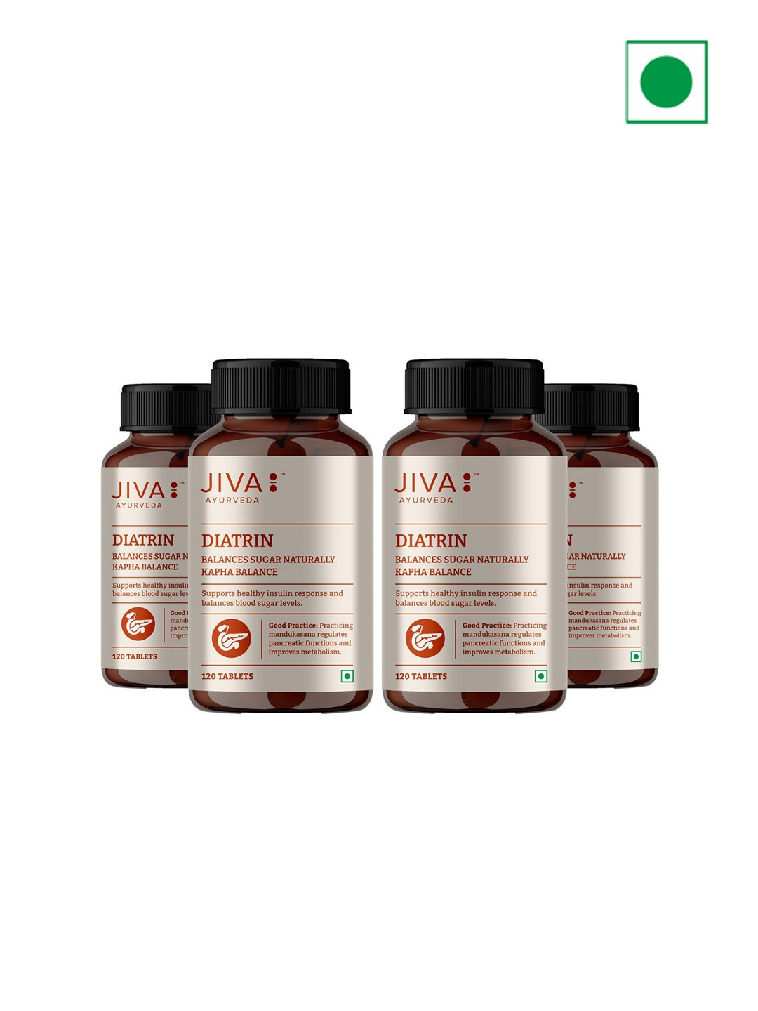 

Jiva Set Of 4 Ayurvedic Diatrin Tablets - 120 Tablets, White