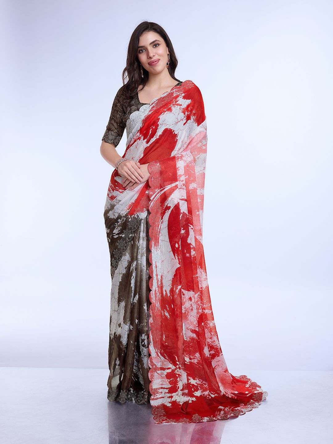 

all about you Tie and Dye Dyed Beads and Stones Saree, Red