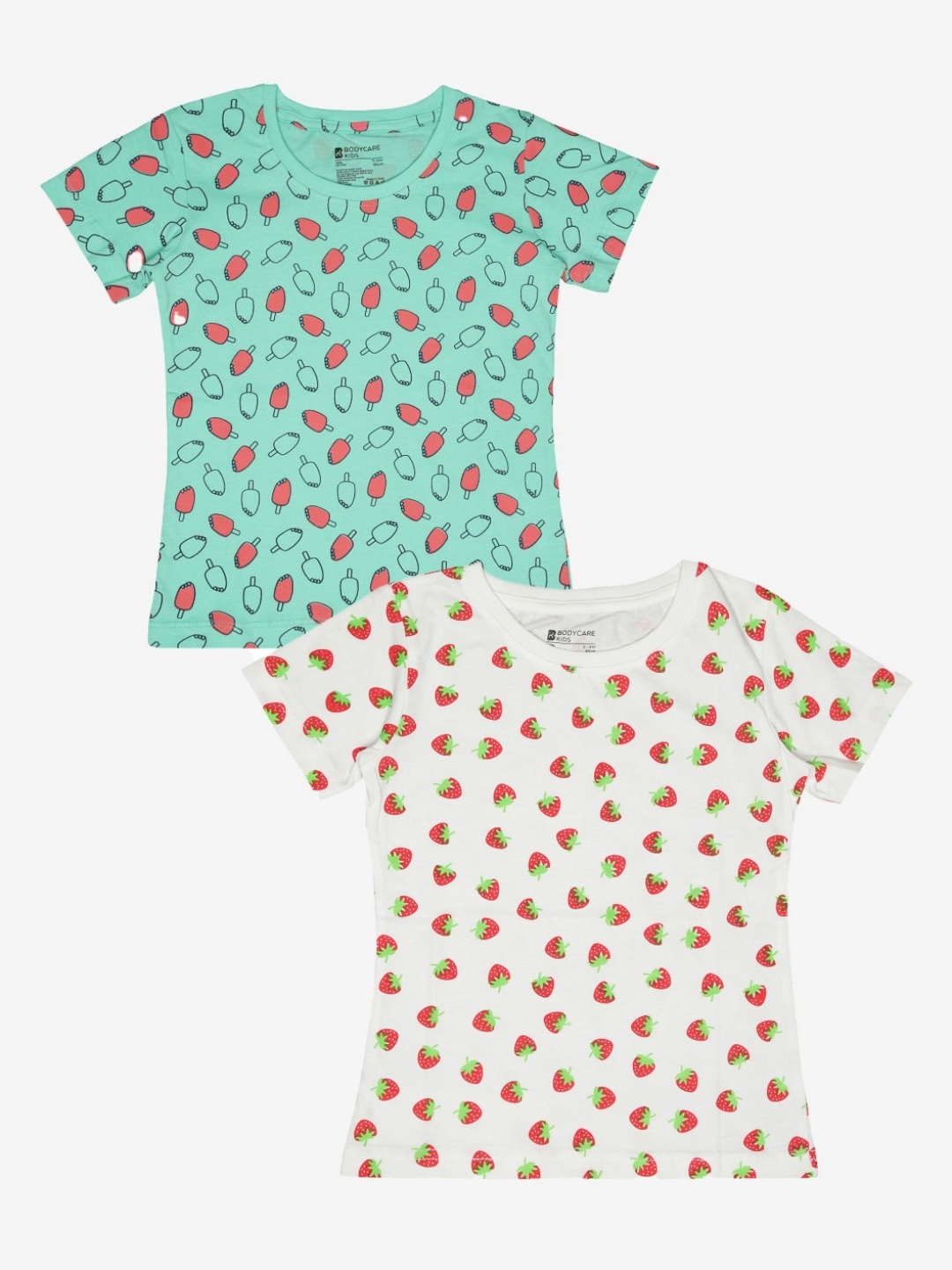 

Bodycare Girls Pack Of 2 Conversational Printed Round Neck Cotton T-shirts, Green