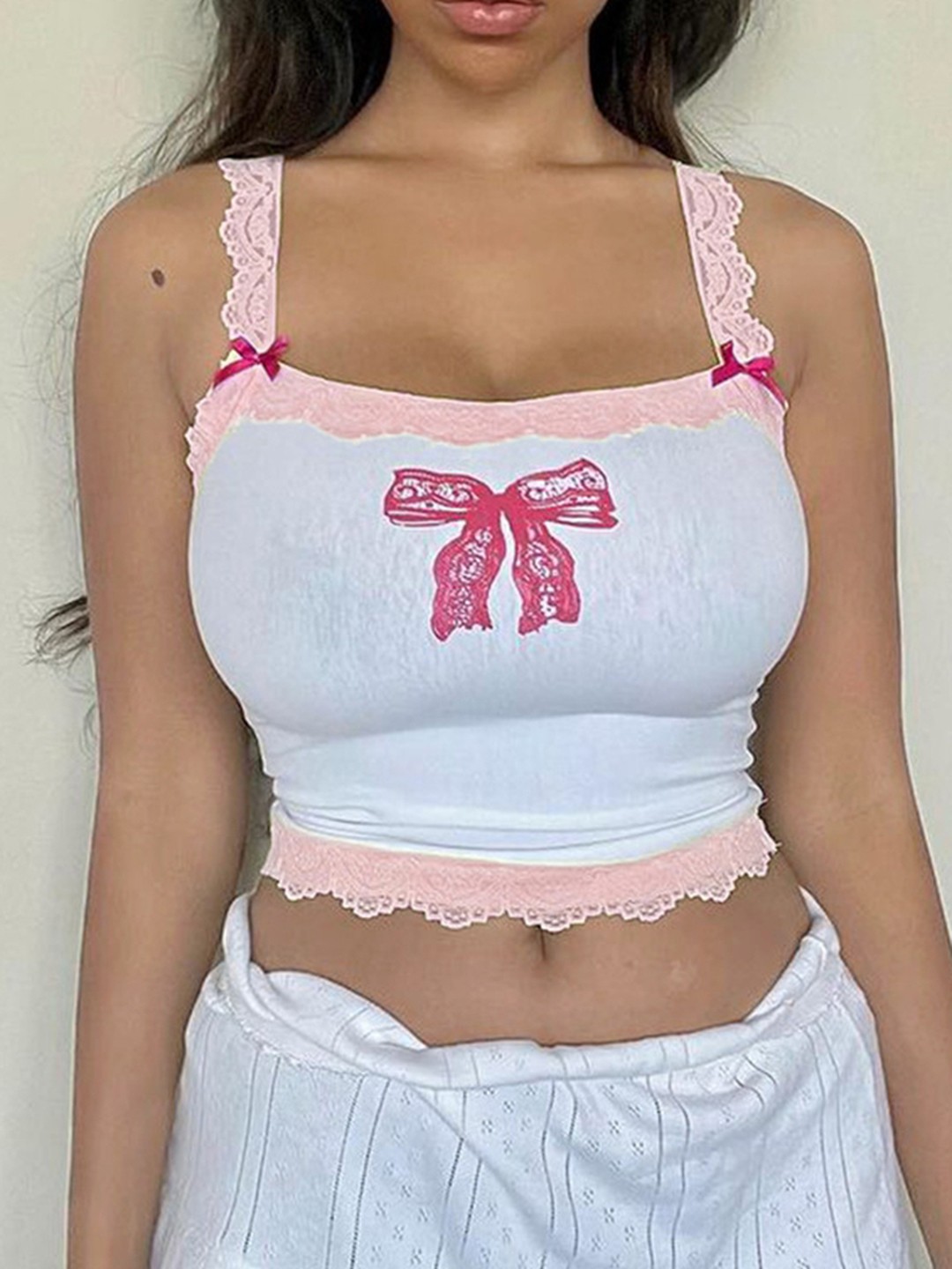 

LULU & SKY Women Graphic Printed Shoulder Straps Top, Pink