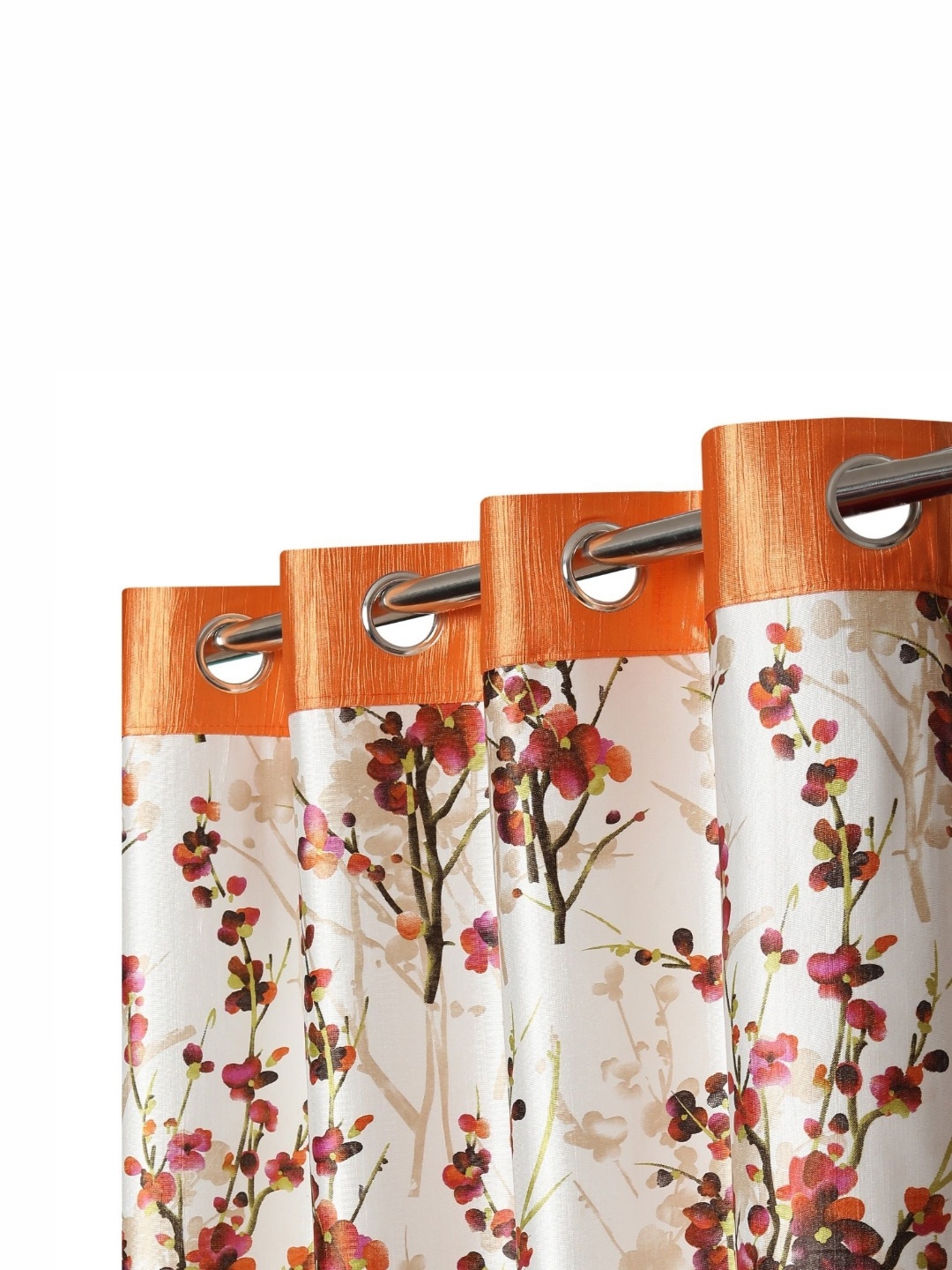 

REYANSH DECOR Orange & Off White 2 Pieces FLoral Printed Door Curtains