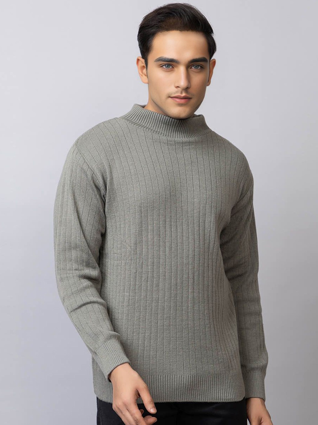 

TYSORT Men Striped Long Sleeves Pullover, Grey