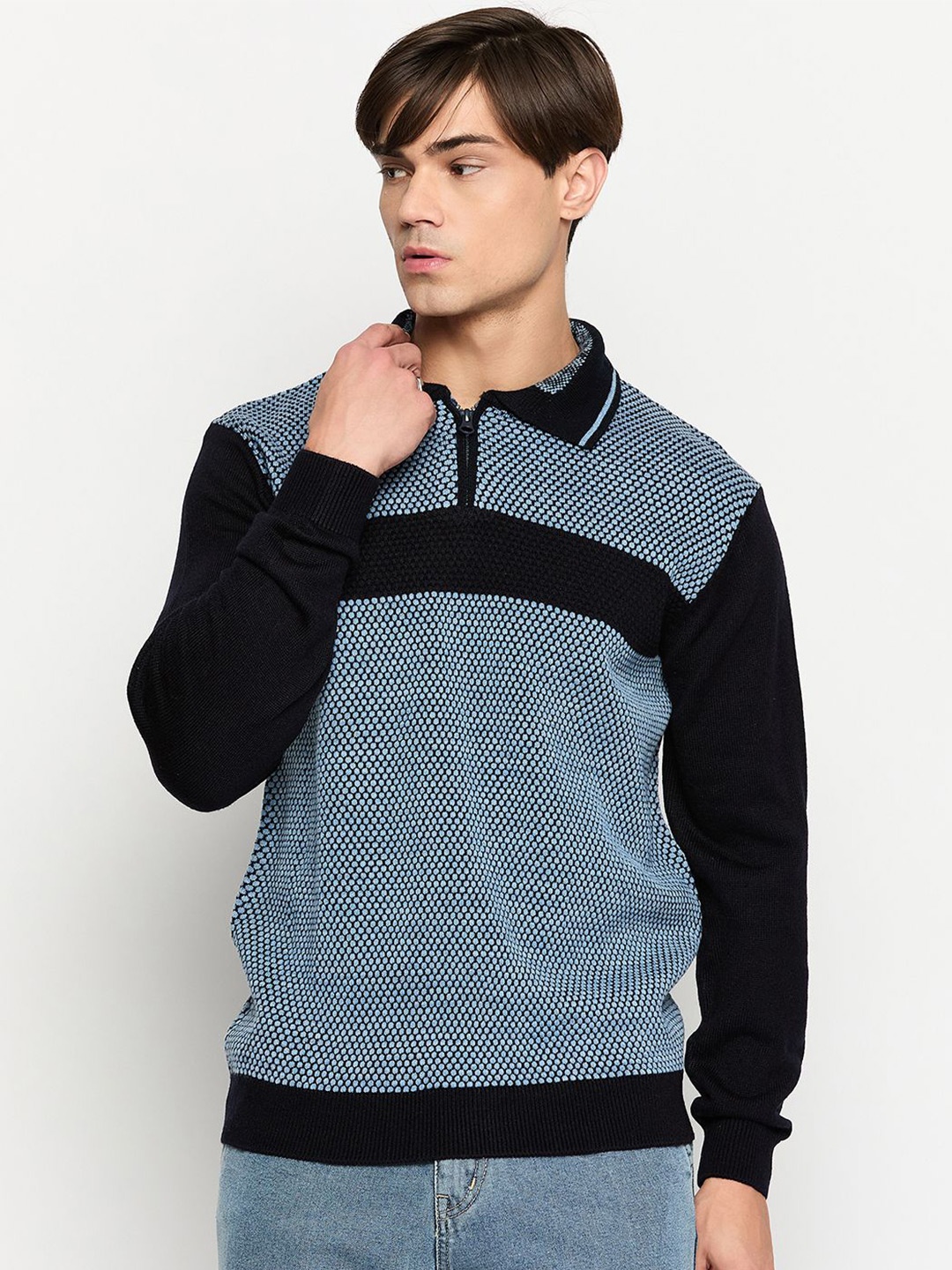 

GABBLE & WOLSH Men Cable Knit Long Sleeves Pullover, Blue