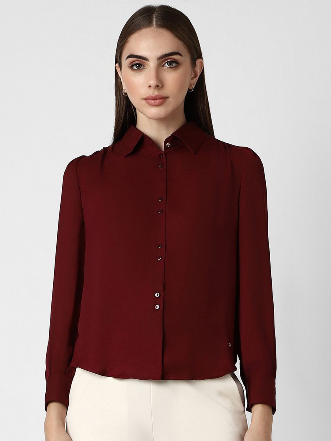 

Van Heusen Woman Spread Collar Solid Formal Shirt, Maroon