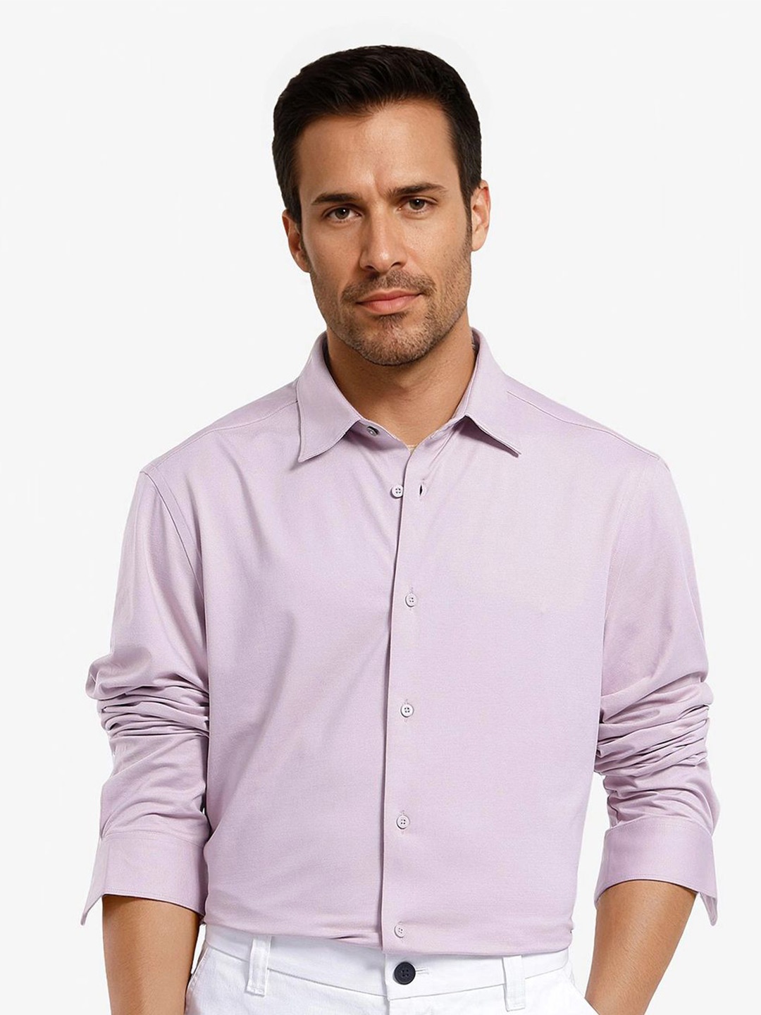 

RARE RABBIT Men Comfort Spread Collar Solid Cotton Casual Shirt, Pink