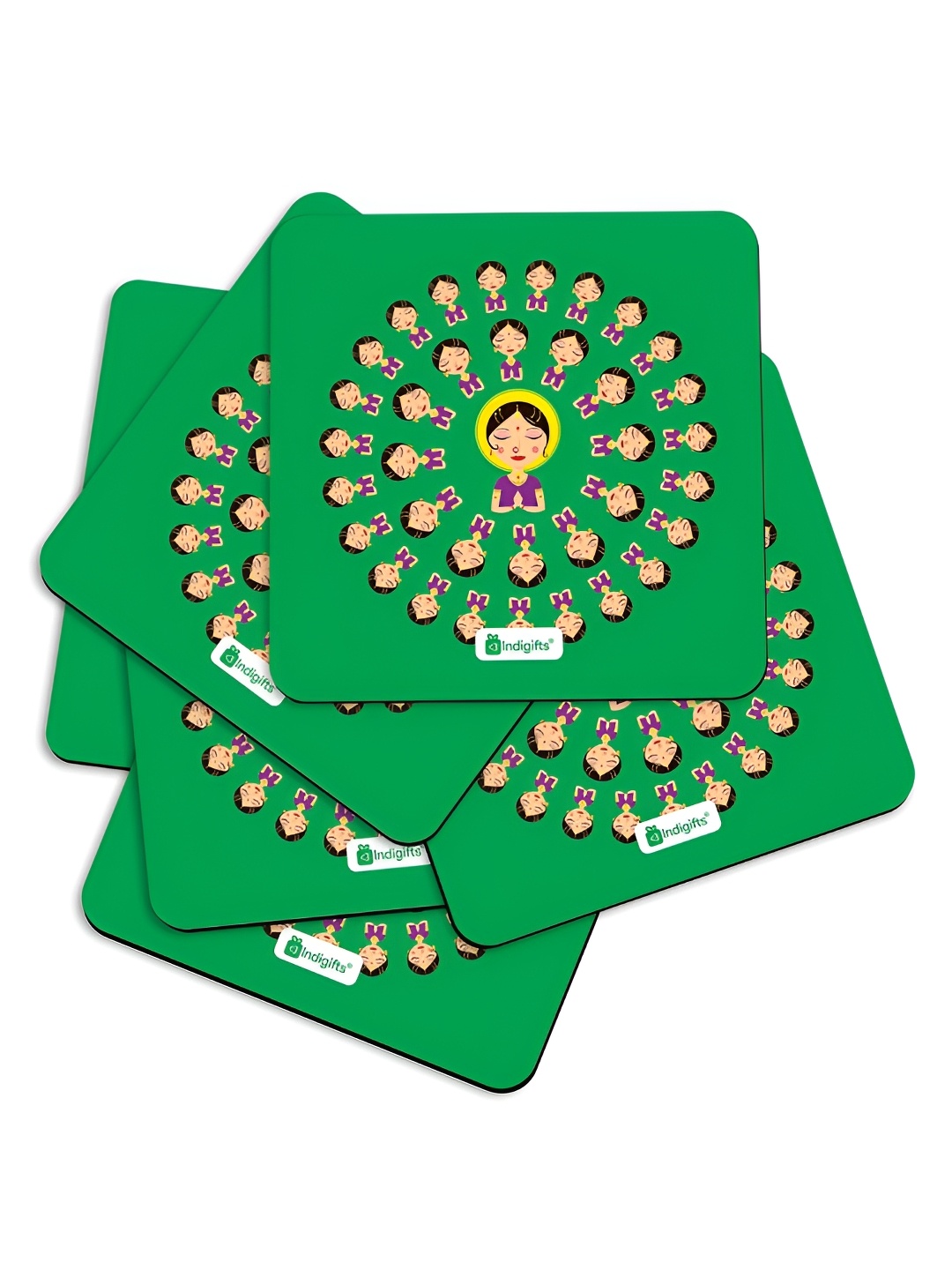 

Indigifts Green & Yellow 6 Pieces Floral Printed Square Coasters