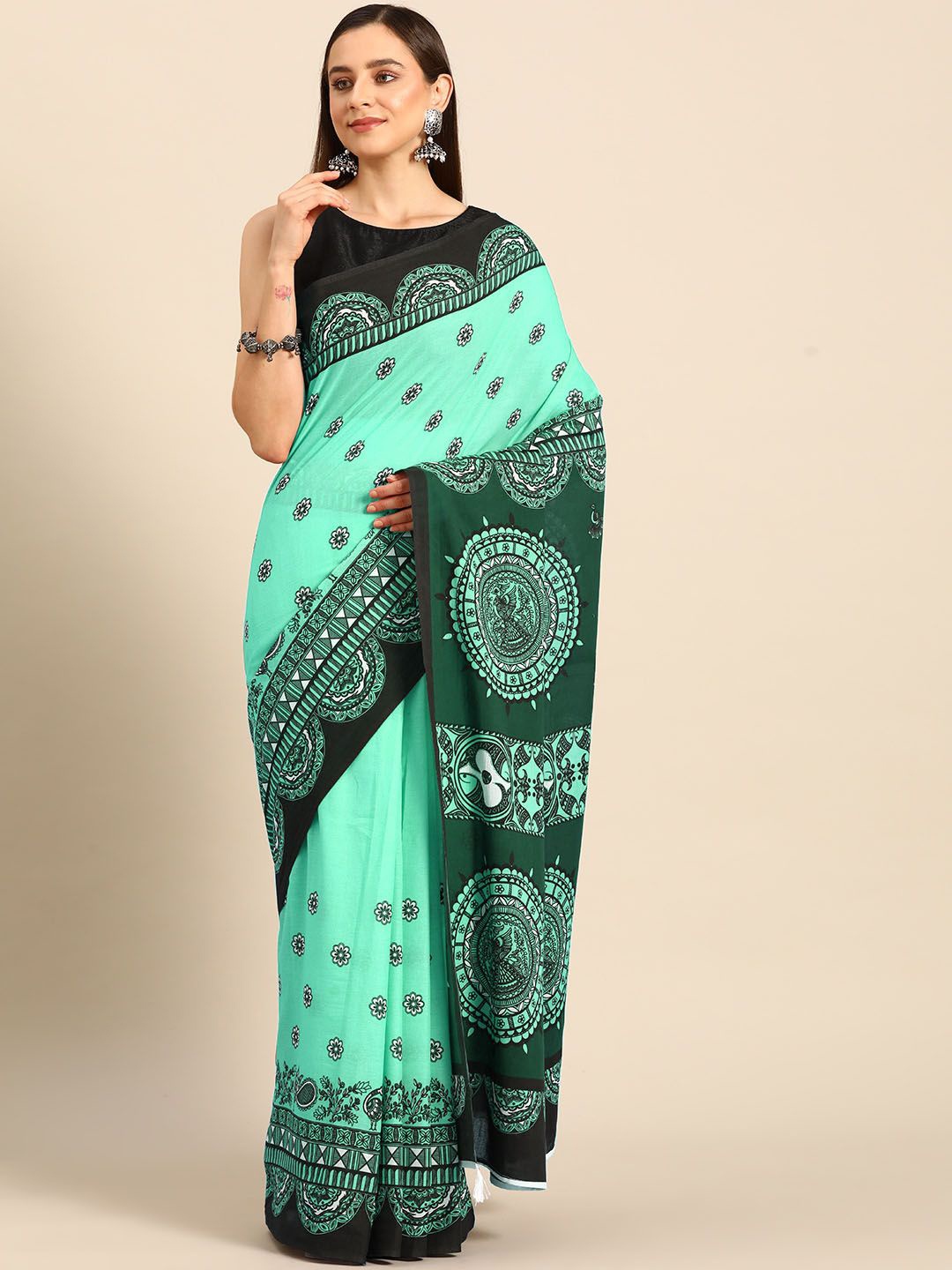 

BUTA BUTI Floral Printed Pure Cotton Saree, Green